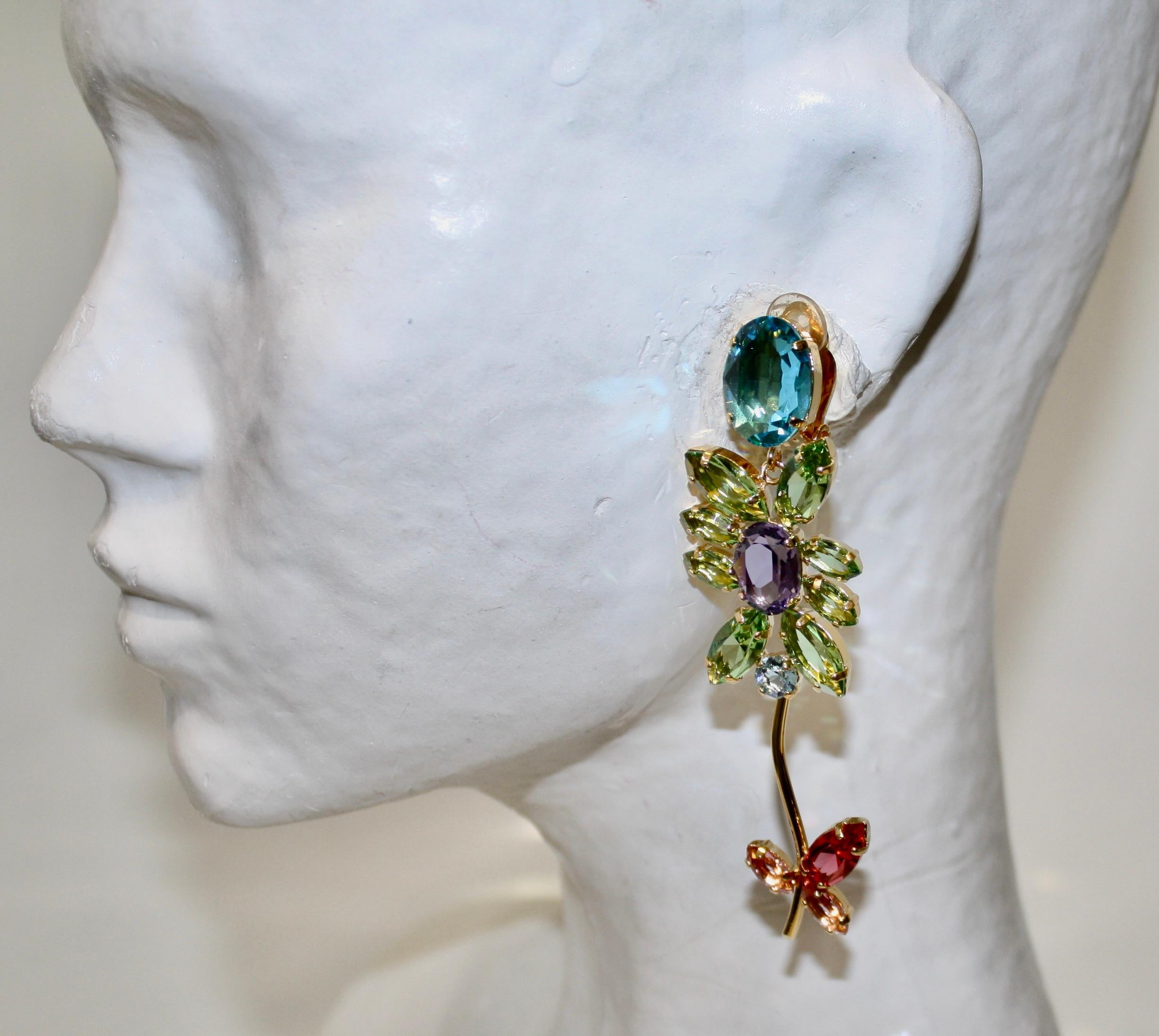 Artist Philippe Ferrandis Flower and Stem Clip Earrings  For Sale