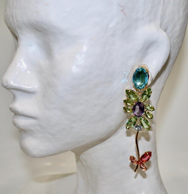 Philippe Ferrandis Flower and Stem Clip Earrings  In New Condition For Sale In Virginia Beach, VA