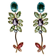 Philippe Ferrandis Flower and Stem Clip Earrings 