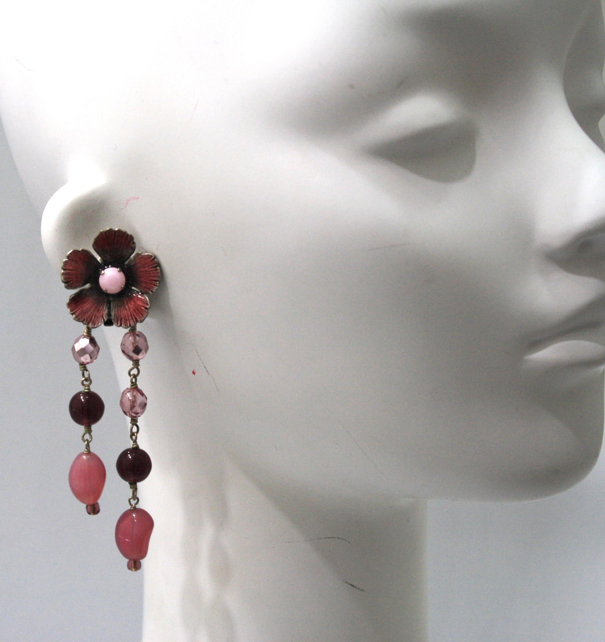 Art Nouveau Philippe Ferrandis Flower Double Drop Earrings For Sale