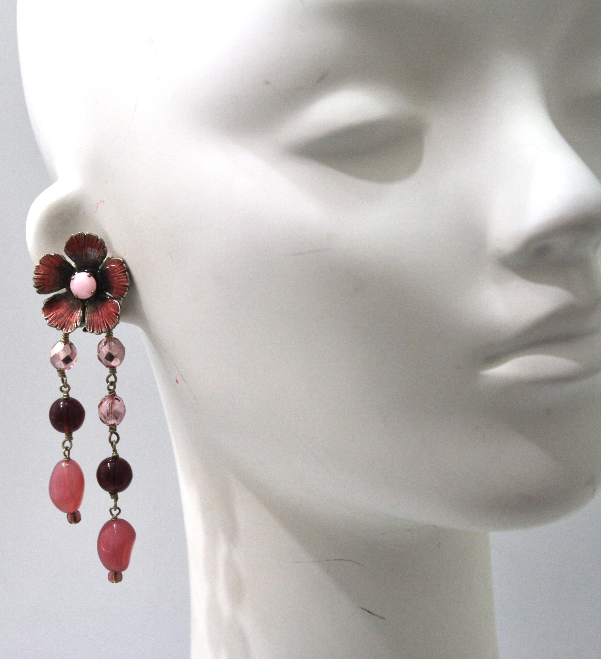 Philippe Ferrandis Flower Double Drop Earrings In New Condition For Sale In Virginia Beach, VA