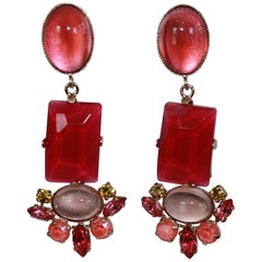 Philippe Ferrandis Fuchsia and Pink Clip Earrings