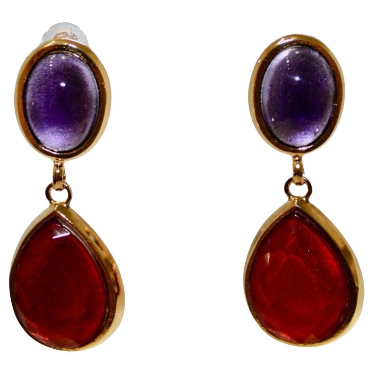 Boucles D'oreilles Vintage Philippe Ferrandis - Résine Et Cuivre Doré à L'or Fin 24 Carats - Taille S,M,L - Occasion En Très Bon état