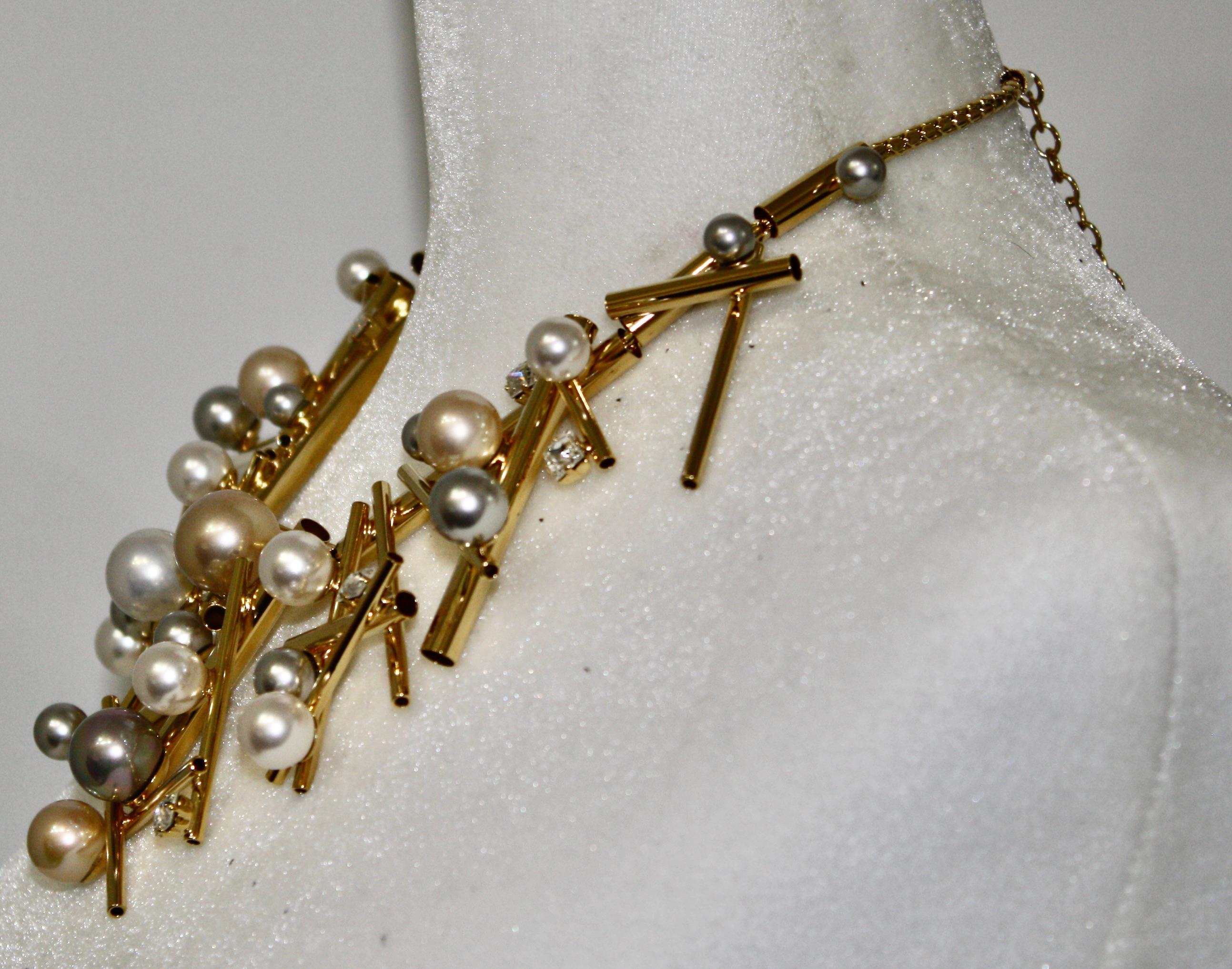 Philippe Ferrandis Geometric Gold and Pearl Choker In New Condition In Virginia Beach, VA