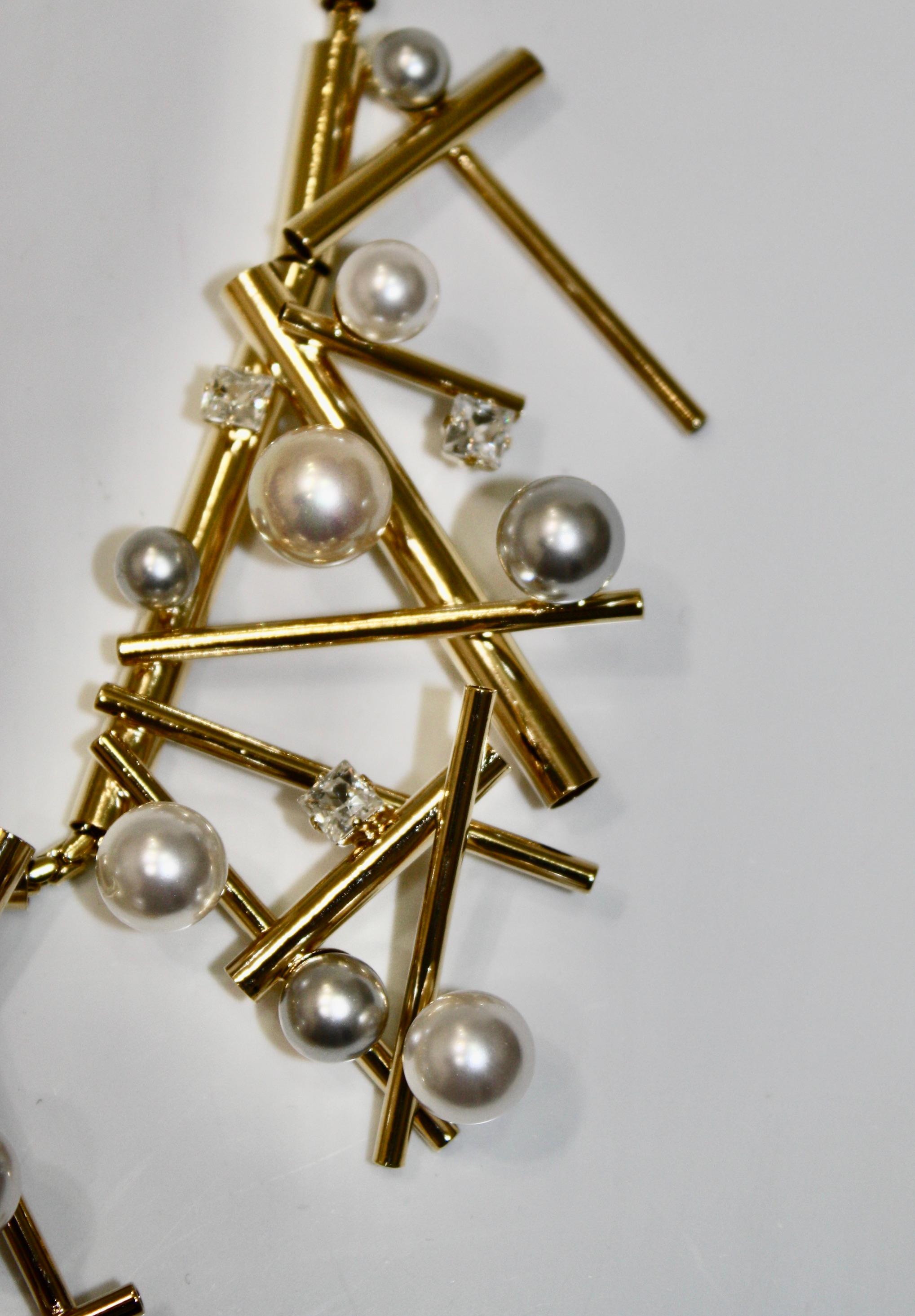 Philippe Ferrandis Geometric Gold and Pearl Choker 1