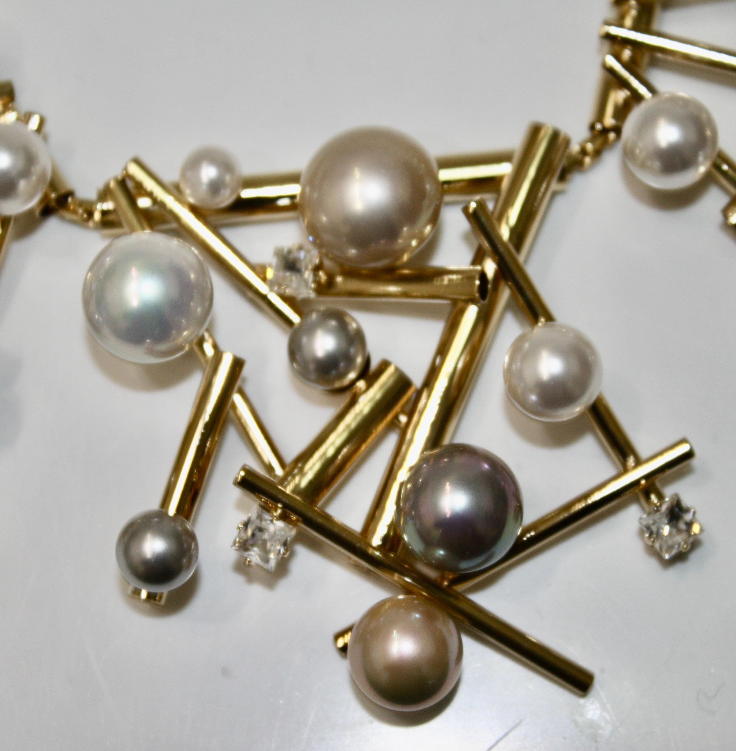 Philippe Ferrandis Geometric Gold and Pearl Choker 2
