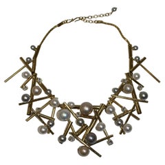 Philippe Ferrandis Geometric Gold and Pearl Choker