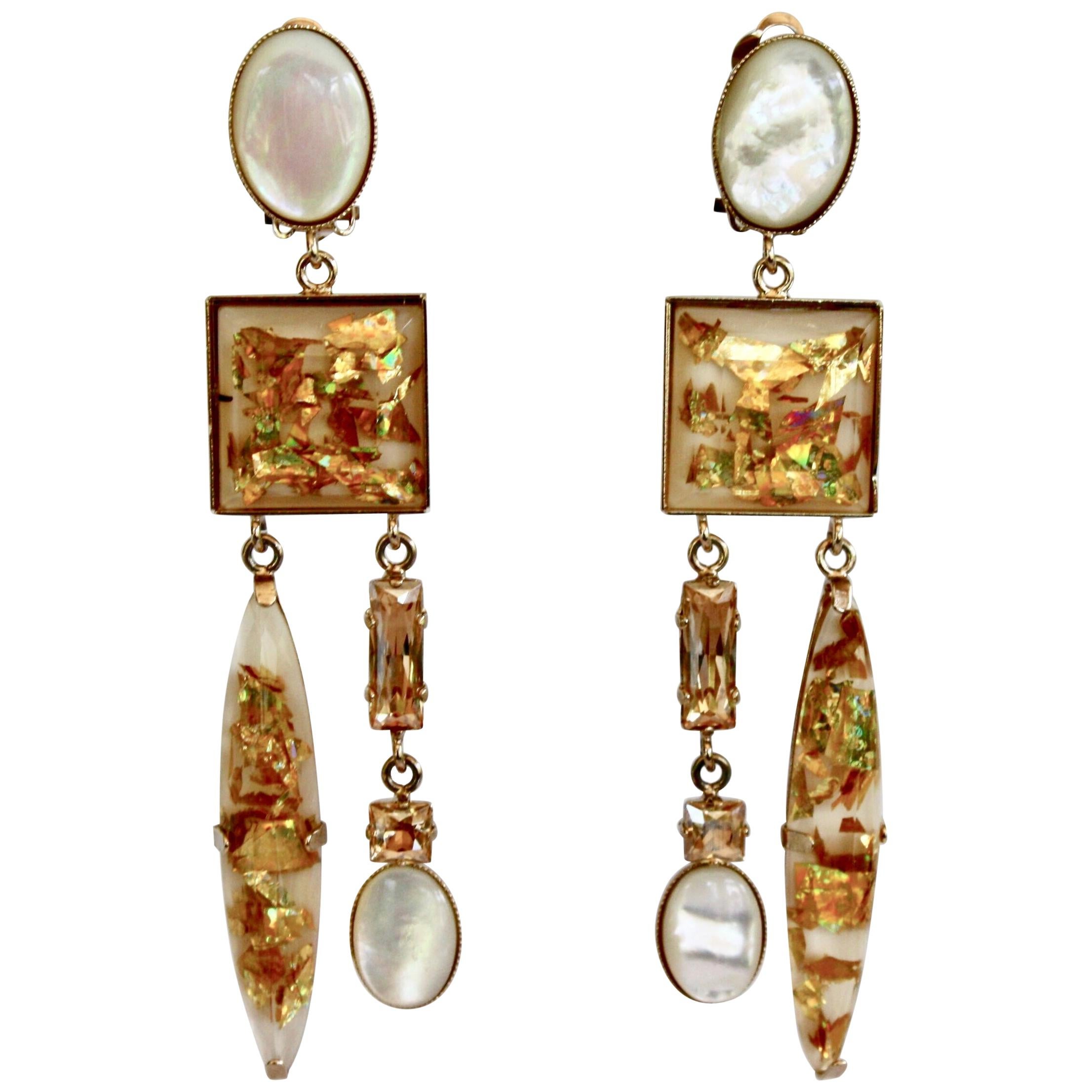 Philippe Ferrandis Glass Cabochon and Crystal Statement Clips