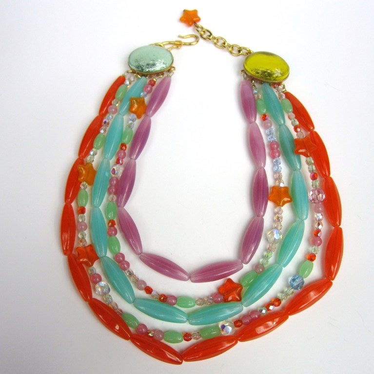 Philippe Ferrandis Glass Layered Bib Necklace New Never worn - 1990s For Sale 1