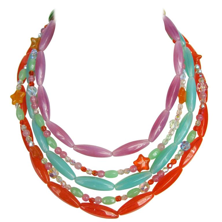 Philippe Ferrandis Glass Layered Bib Necklace New Never worn - 1990s For Sale