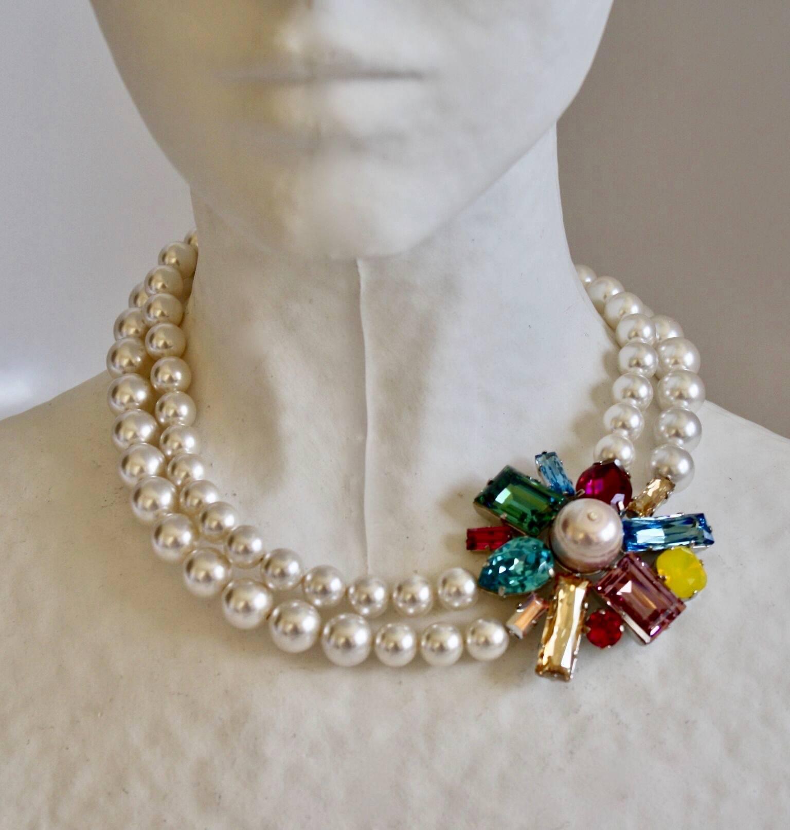 Glass pearl necklace with Swarovski crystal detailing from Philippe Ferrandis. 