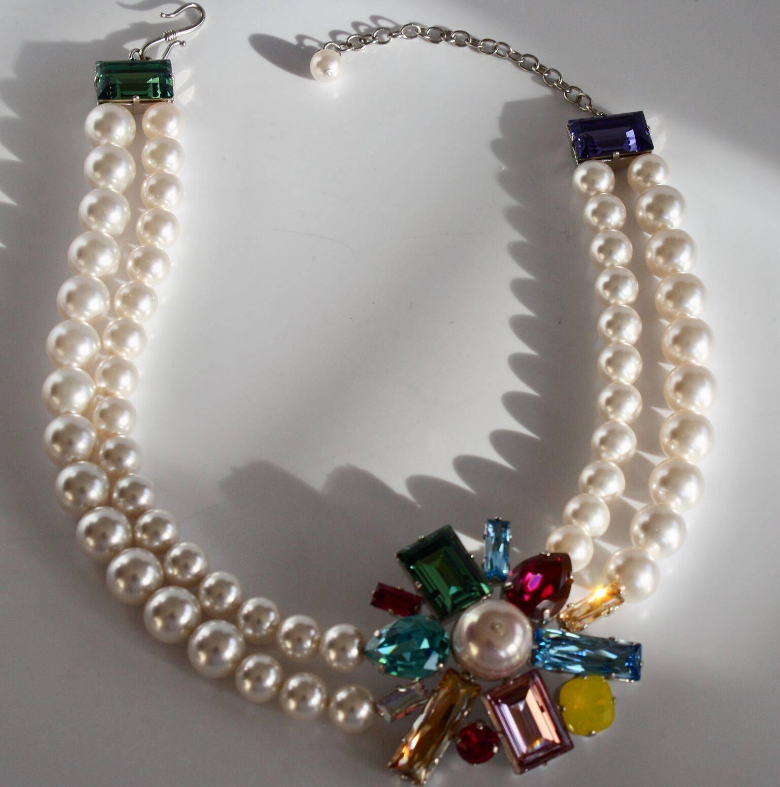 Women's Philippe Ferrandis Glass Pearl and Swarovski Crystal Arlequin Necklace