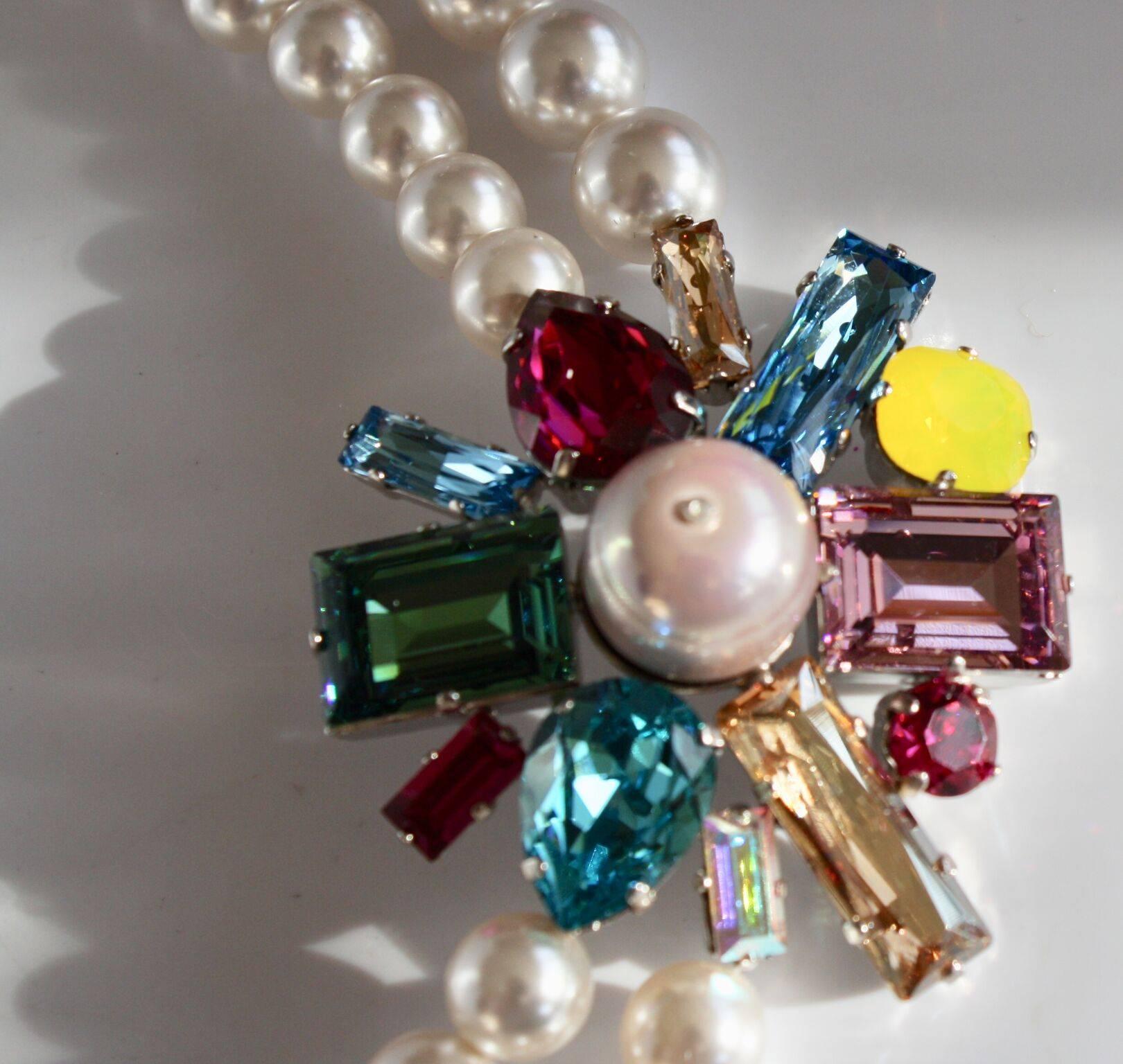 Philippe Ferrandis Glass Pearl and Swarovski Crystal Arlequin Necklace 1