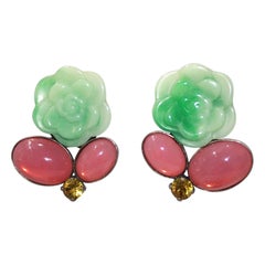 Vintage Philippe Ferrandis Green Flower Clip earrings