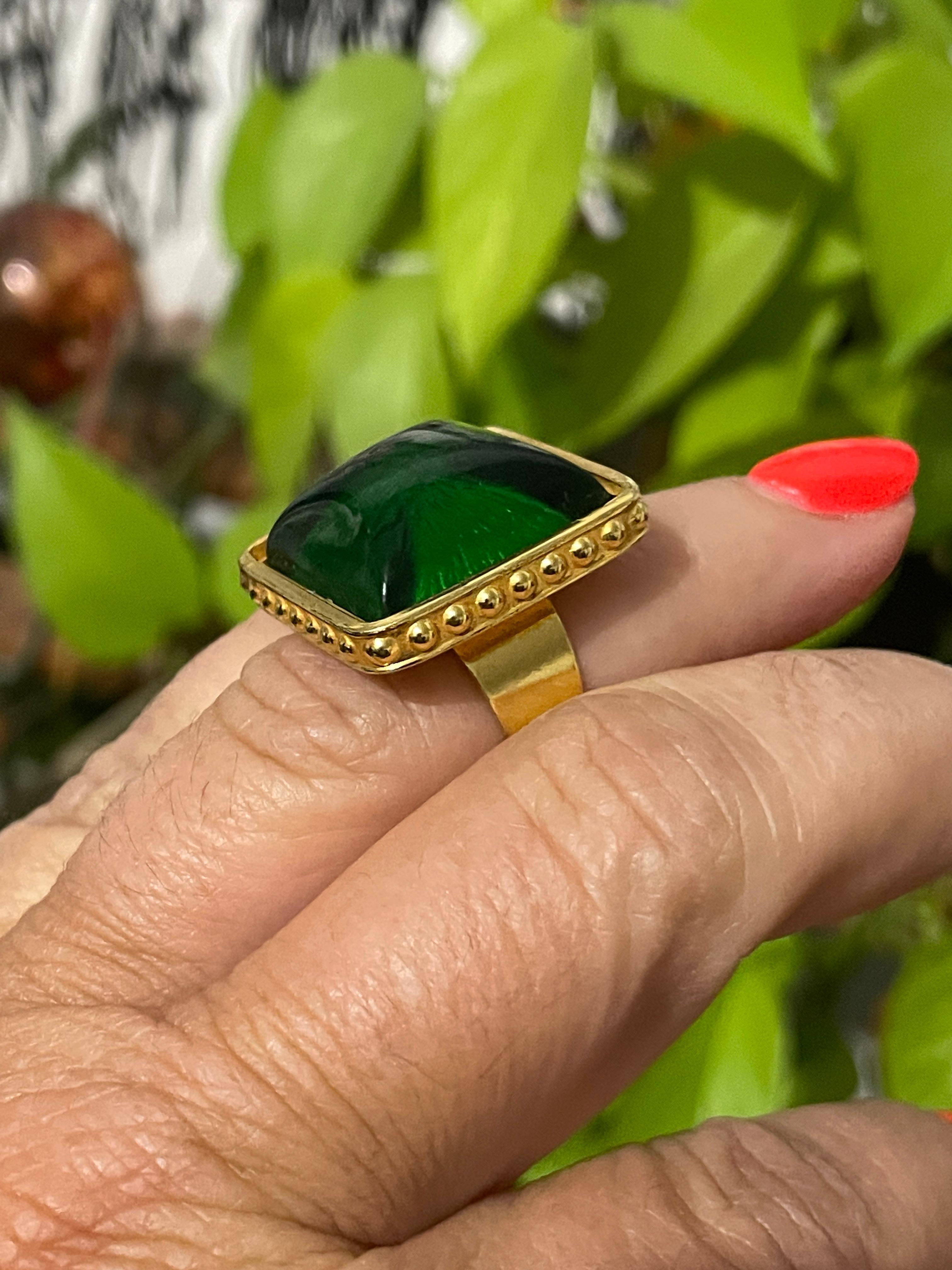 Women's Philippe Ferrandis Gripoix Bold Green Ring Paris Adjustable 1990s For Sale