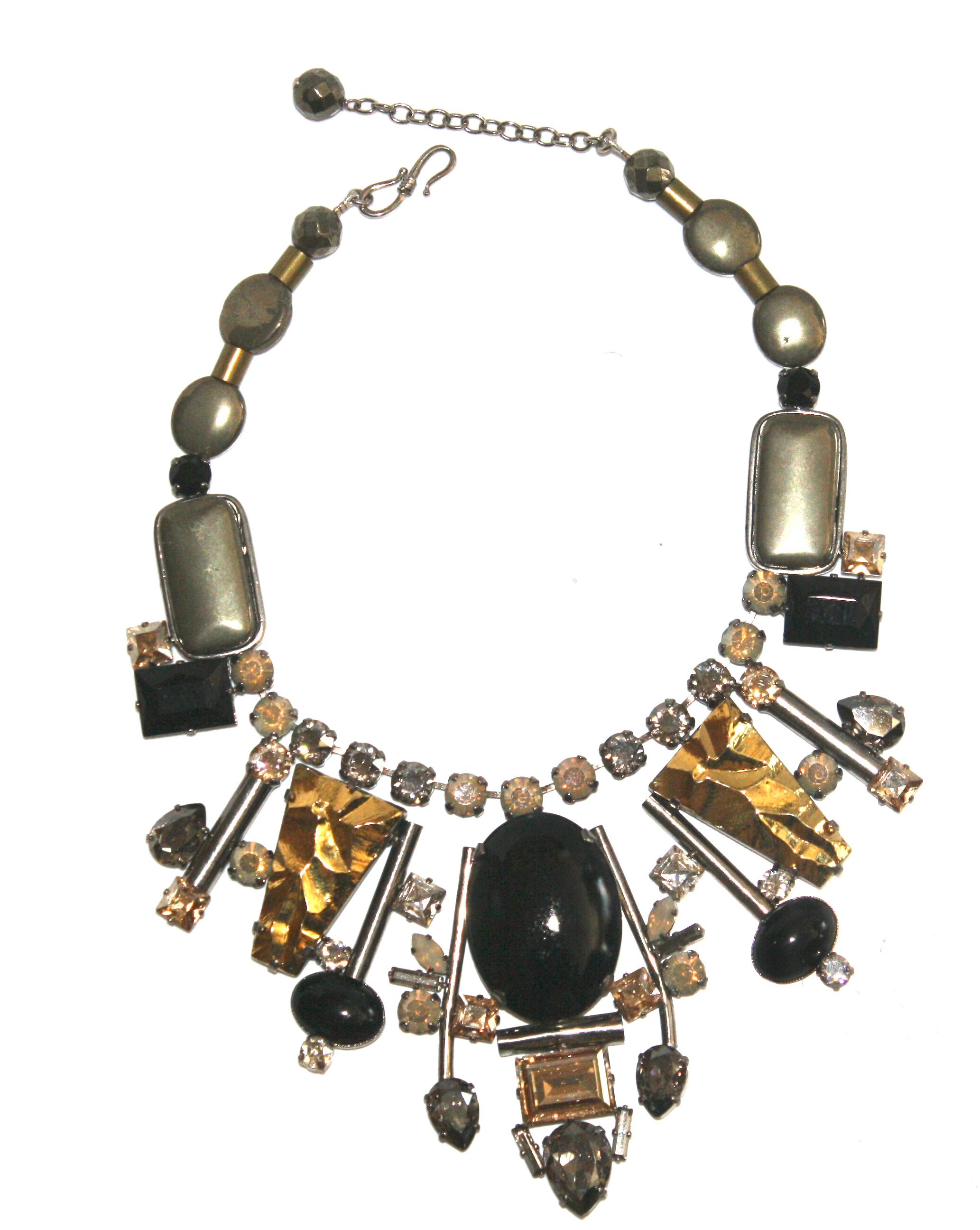 Philippe Ferrandis Handmade Glass and Pyrite Necklace For Sale at