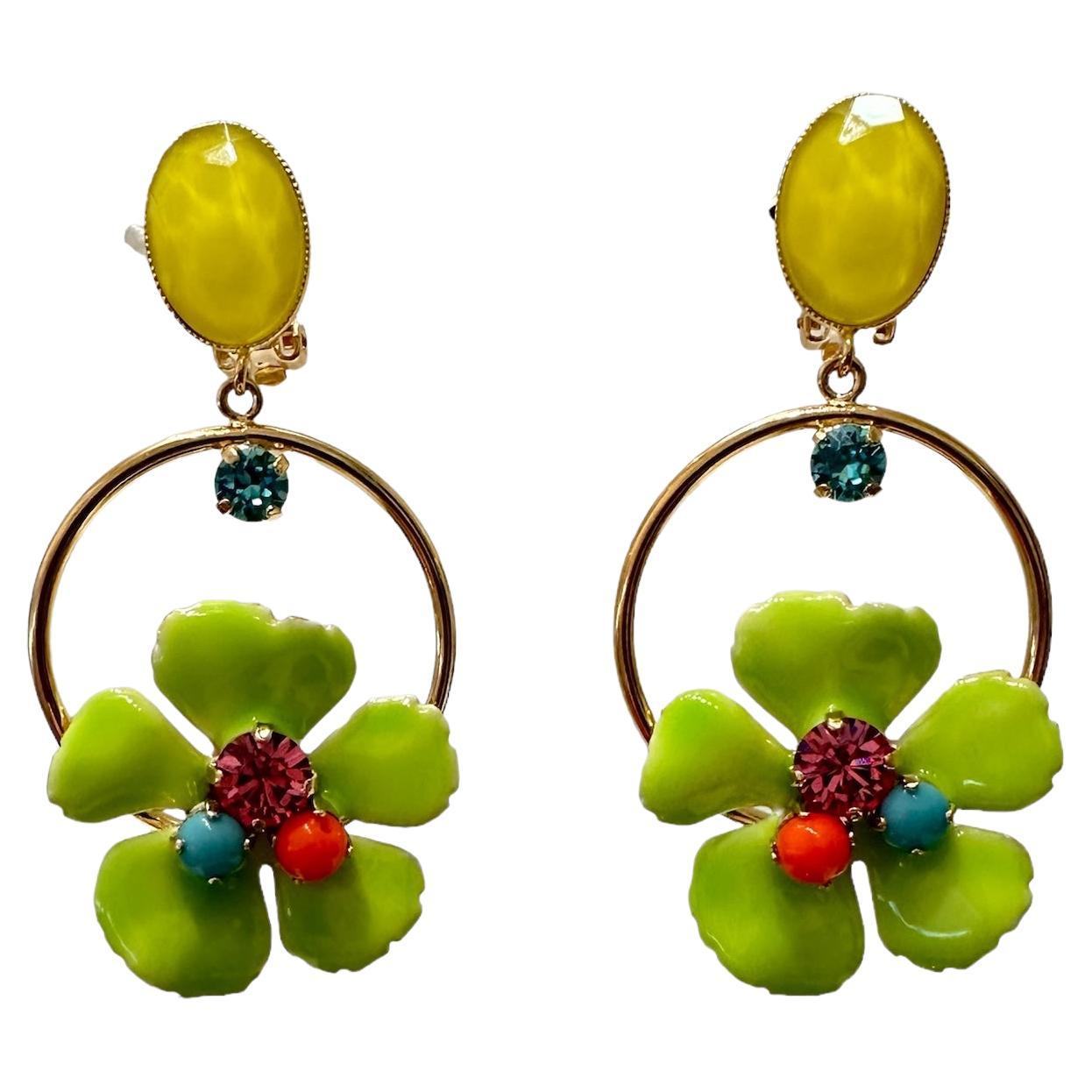 Philippe Ferrandis Ischia Clip Earrings in Green For Sale