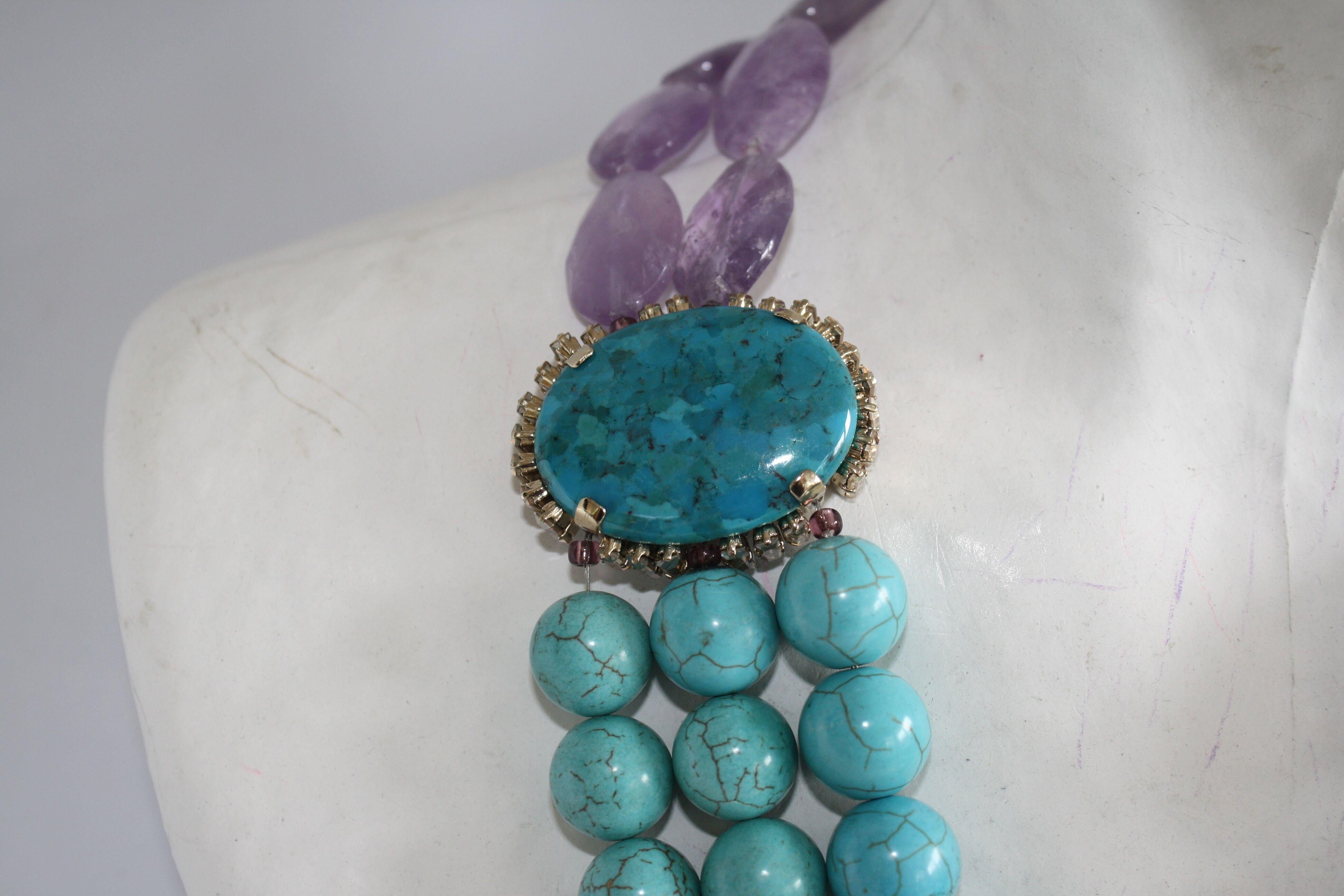 Philippe Ferrandis Limited Series Amethyst and Turquoise Statement Necklace 1