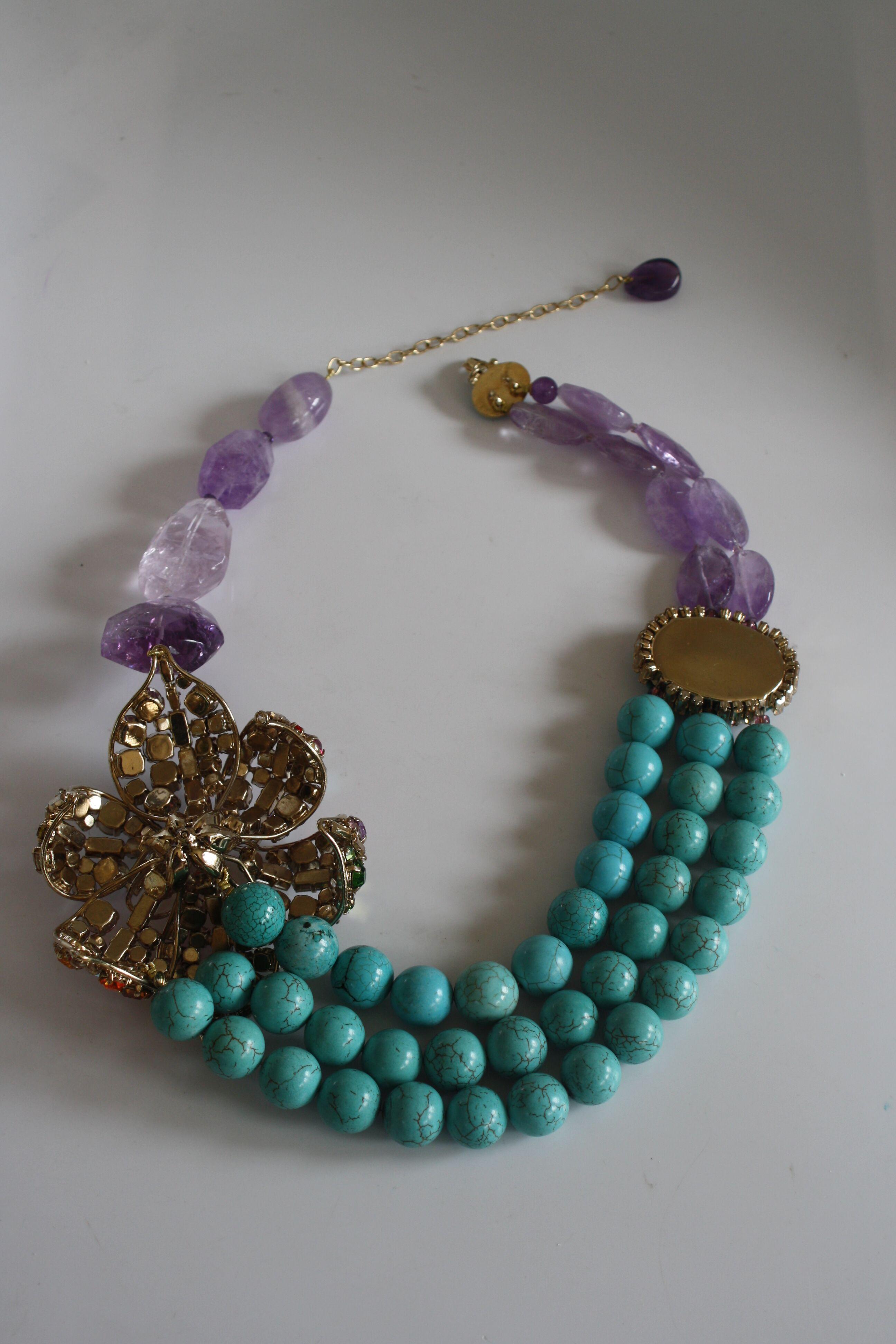 Philippe Ferrandis Limited Series Amethyst and Turquoise Statement Necklace 2