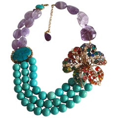 Philippe Ferrandis Limited Series Amethyst and Turquoise Statement Necklace