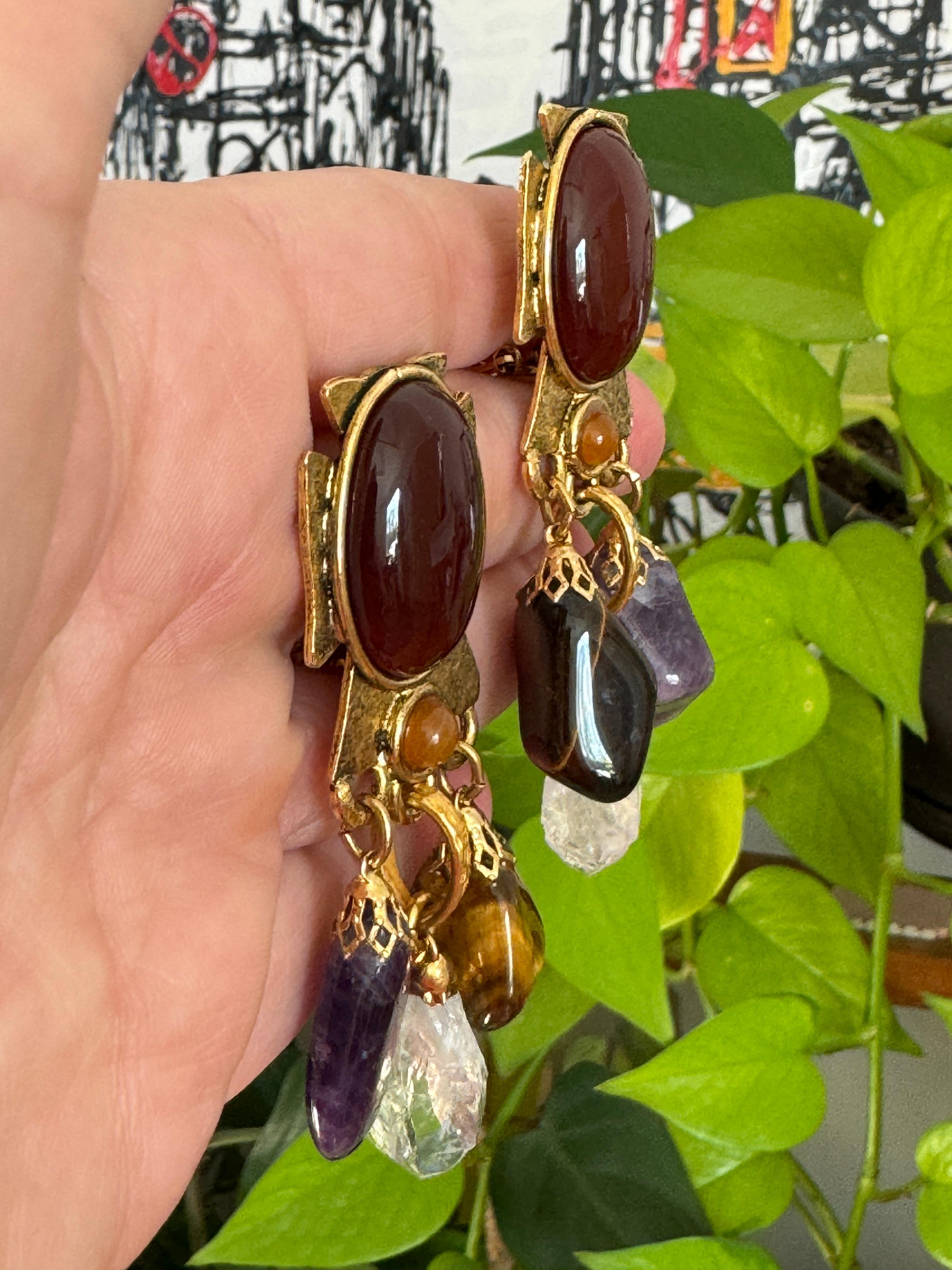 Philippe Ferrandis Multi Stone Dangle earrings Maltese Amethyst 1990s, New  For Sale 6