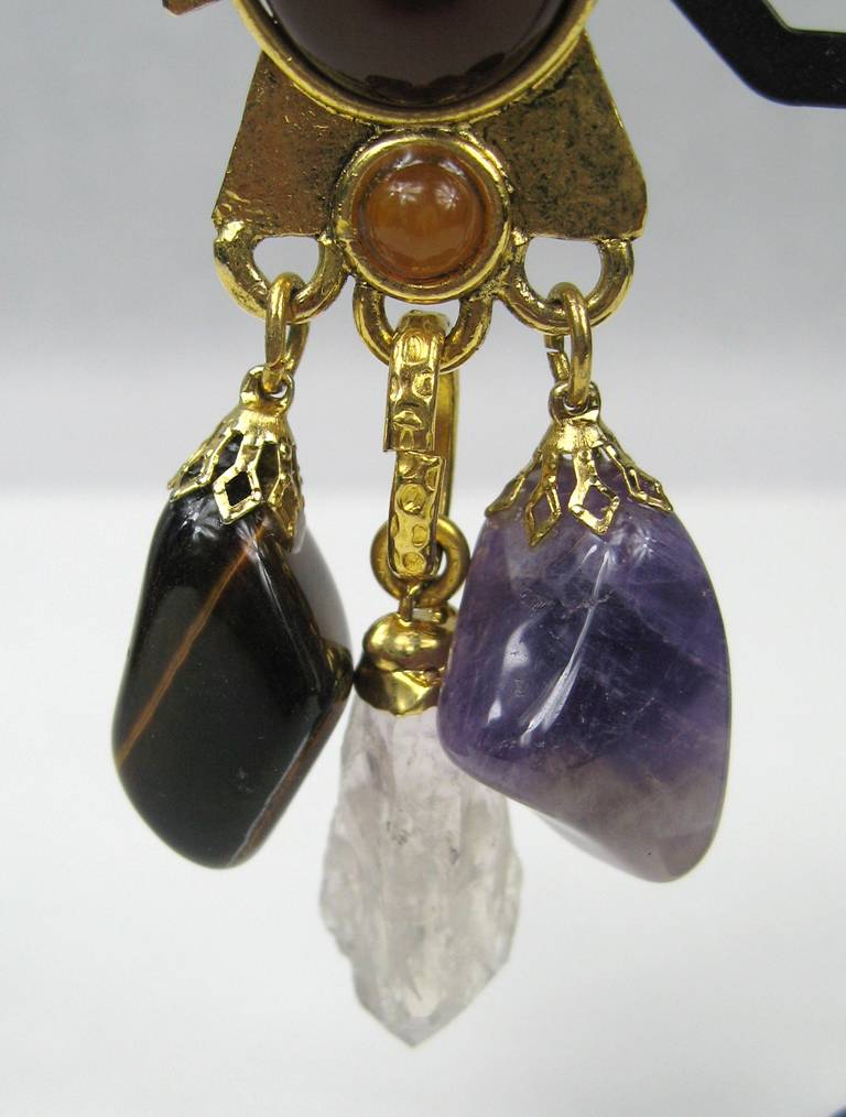 Tumbled Philippe Ferrandis Multi Stone Dangle earrings Maltese Amethyst 1990s, New  For Sale