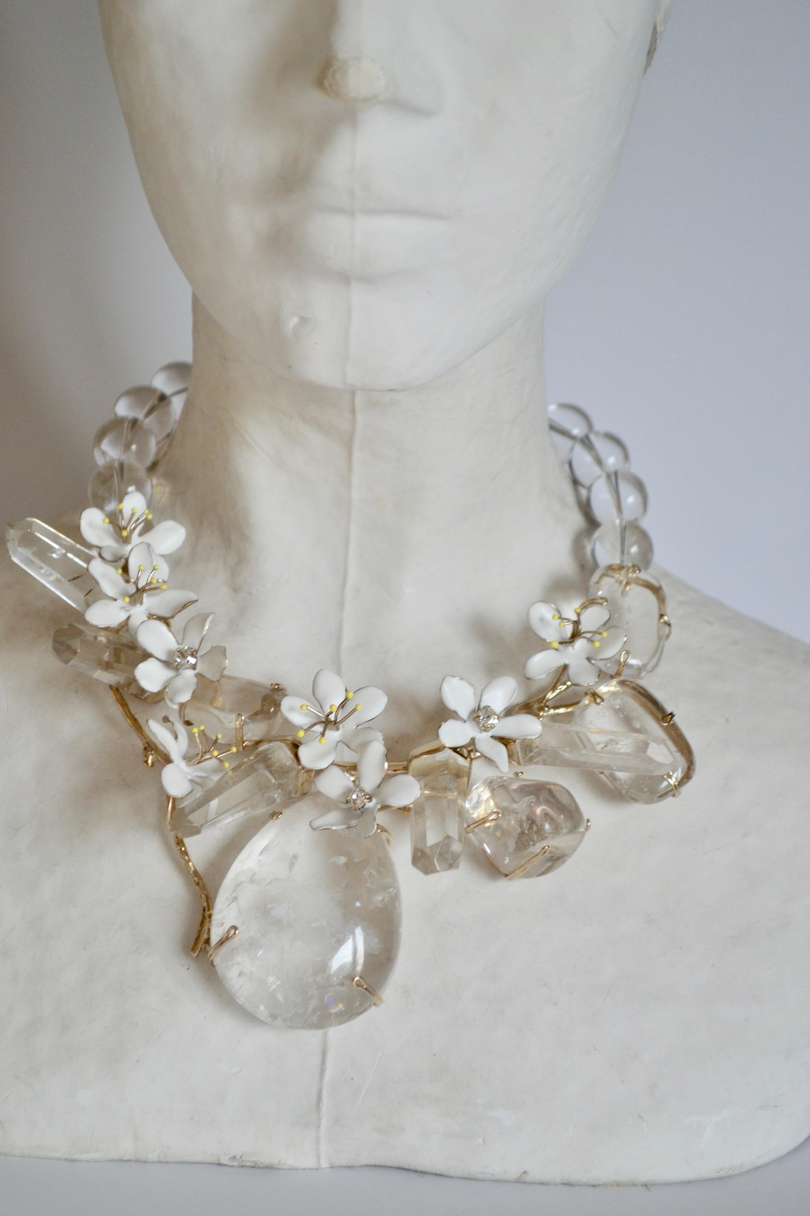 Rock crystal bead and enamel flower one of a kind necklace from Philippe Ferrandis. 