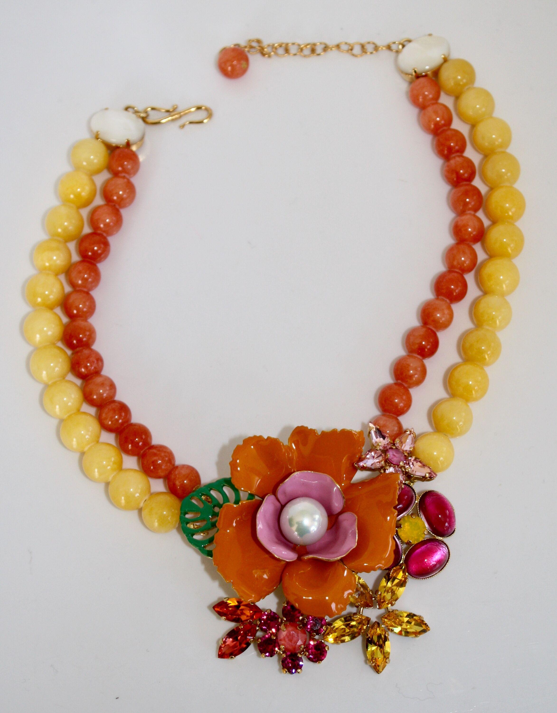 Philippe Ferrandis Orange and Yellow Floral Choker Necklace For Sale at ...