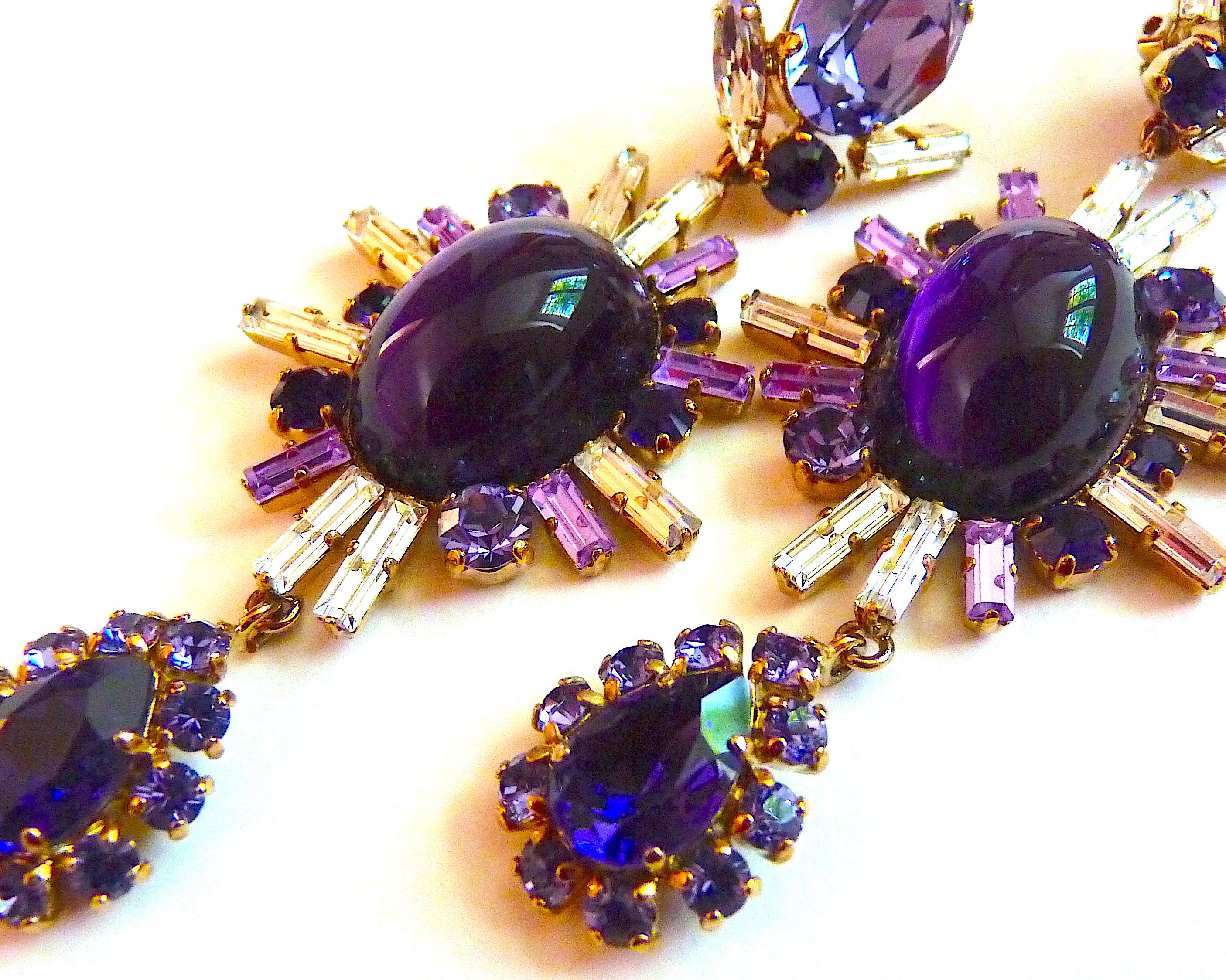 PHILIPPE FERRANDIS PARIS Very Long Purple Crystal and Poured Glass Drop Earrings In New Condition For Sale In CHAMPEAUX-SUR-SARTHE, FR