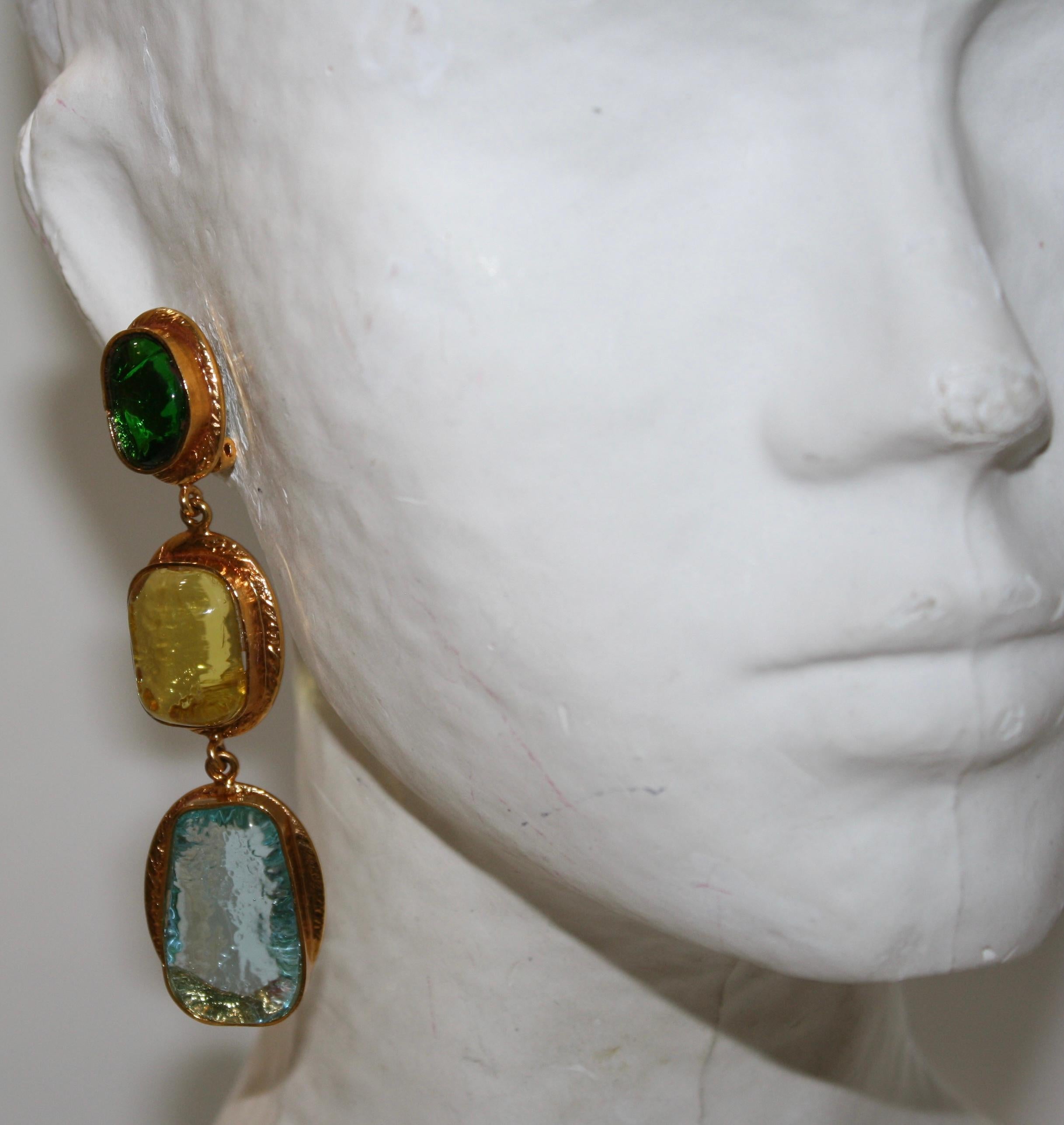 Philippe Ferrandis Pate de Verre Drop Earrings  In New Condition In Virginia Beach, VA