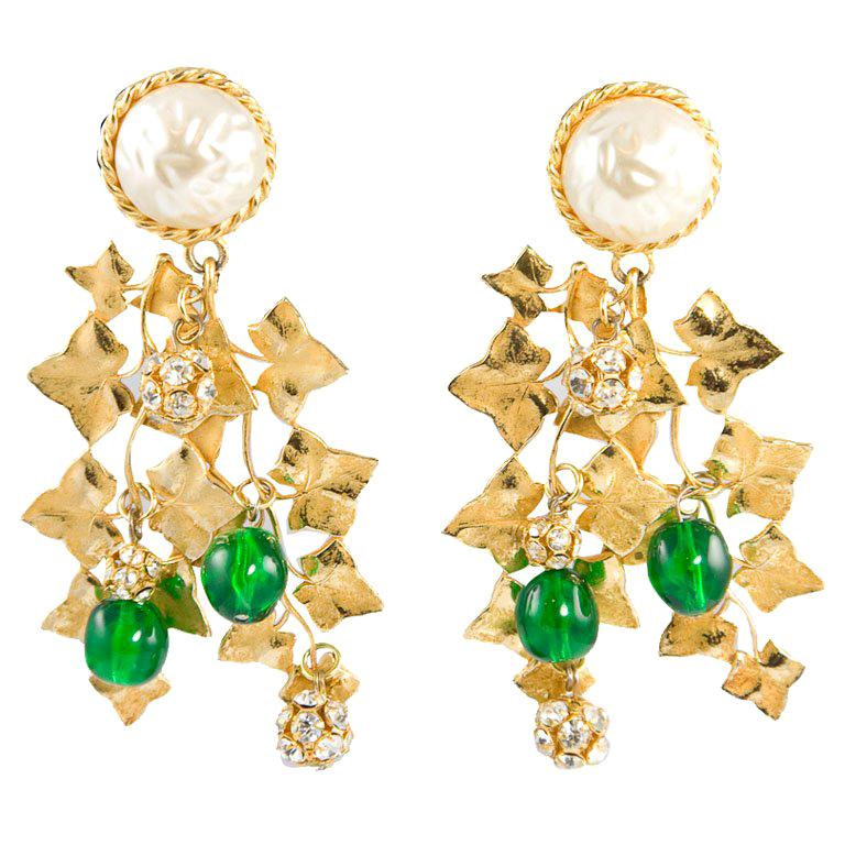 Philippe Ferrandis Pearl and Poured Glass Chandelier Earrings