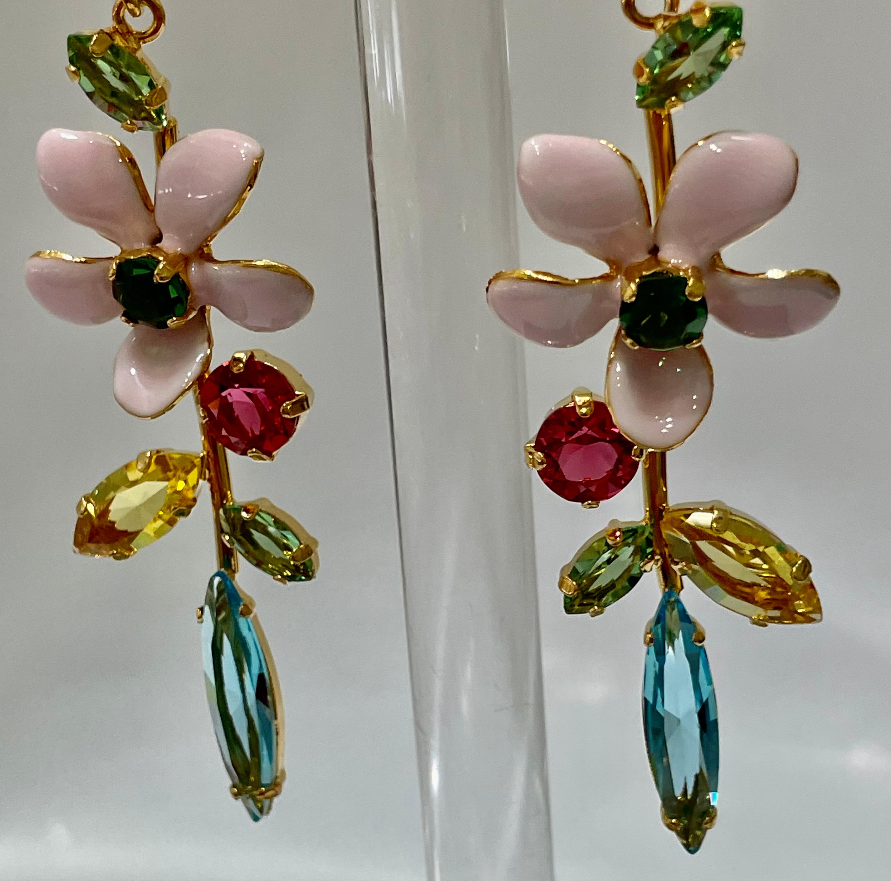 Philippe Ferrandis Pink Enamel Drop Earrings  2