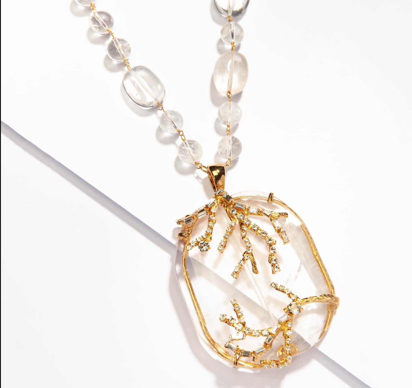 Modern Philippe Ferrandis  Rock Crystal and Gold pendant  For Sale