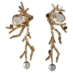 Philippe Ferrandis Rock Crystal and Gold Statement Earrings