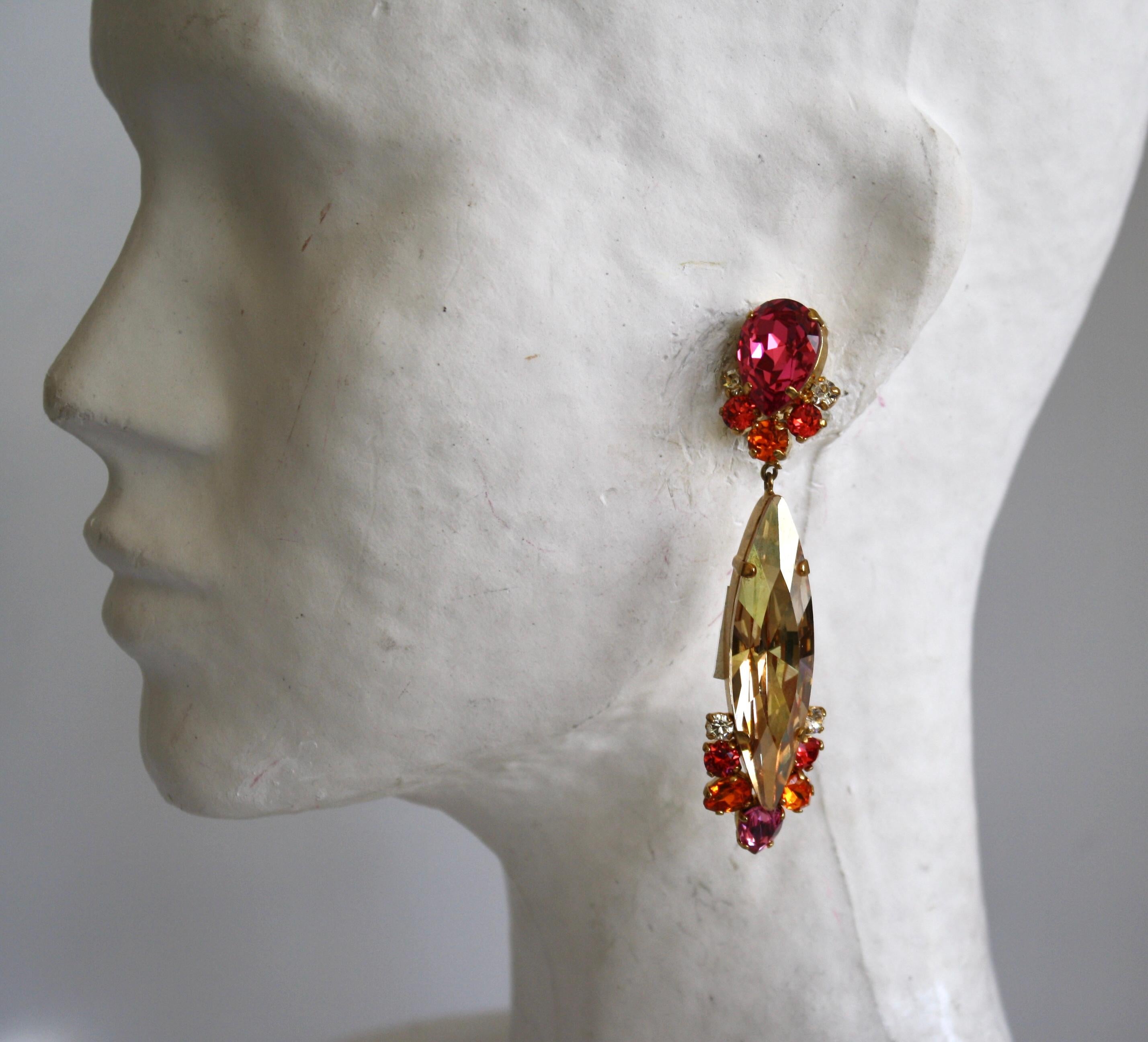 Champagne and pink Swarovski Crystal clip earrings from Philippe Ferrandis. 