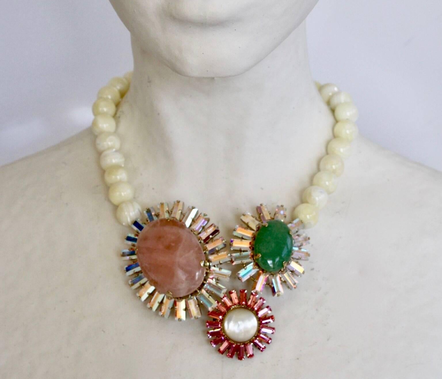 Mother of pearl, semi-precious stone, and Swarovski crystal necklace from Philippe Ferrandis. 