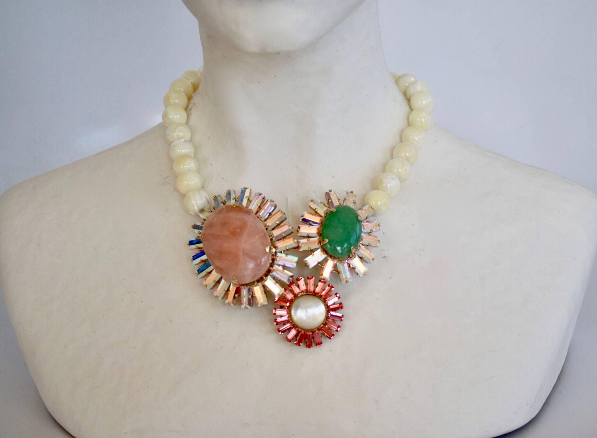 Philippe Ferrandis Triple Stone and Mother of Pearl Necklace In New Condition In Virginia Beach, VA