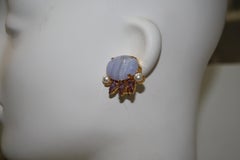 Philippe Ferrandis unique Blue Chalcedony Clip Earrings