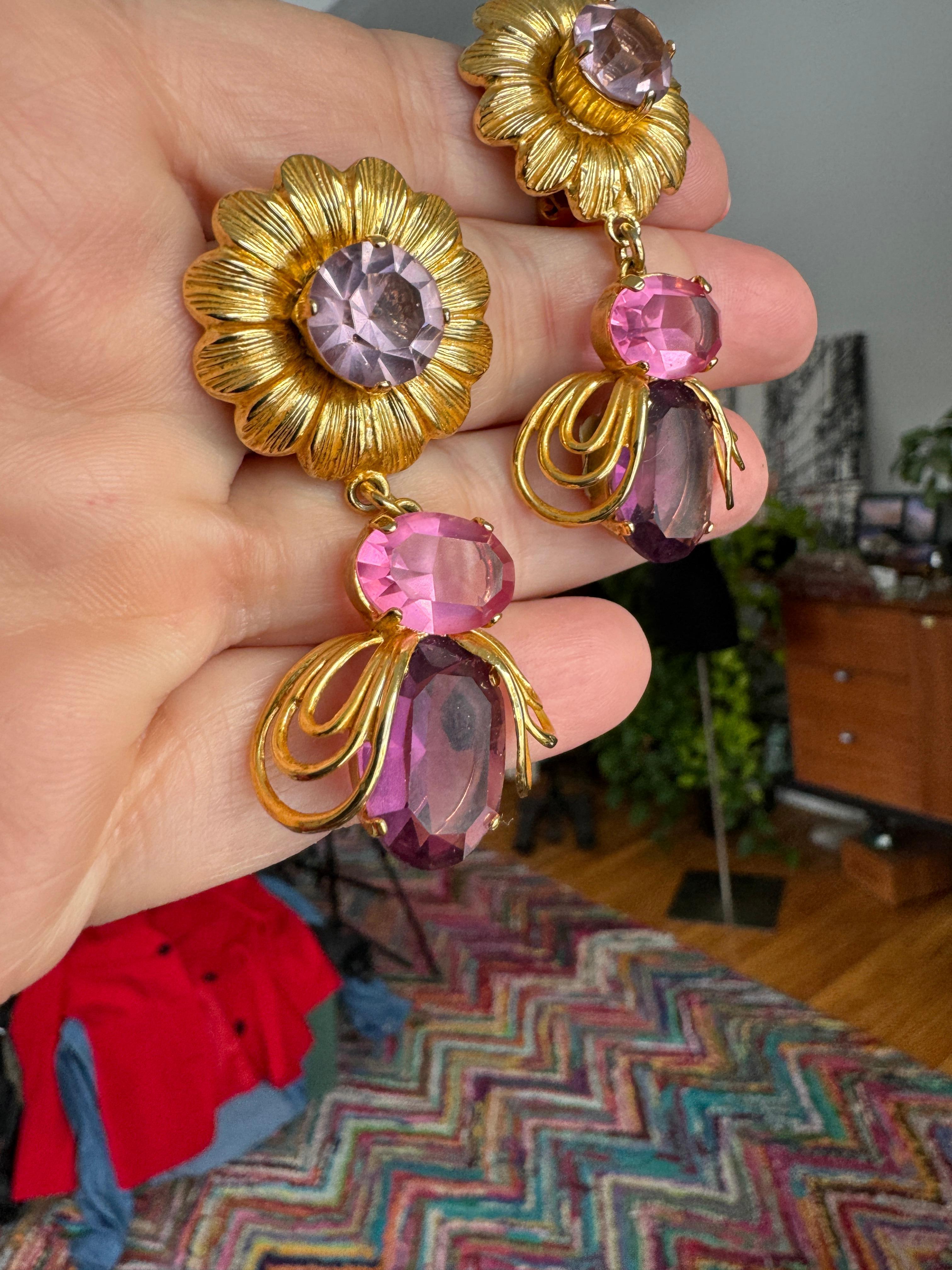 Philippe Ferrandis Vintage 1990er Jahre lila-rosa Ohrringe Nie getragen Paris Frankreich im Angebot 6