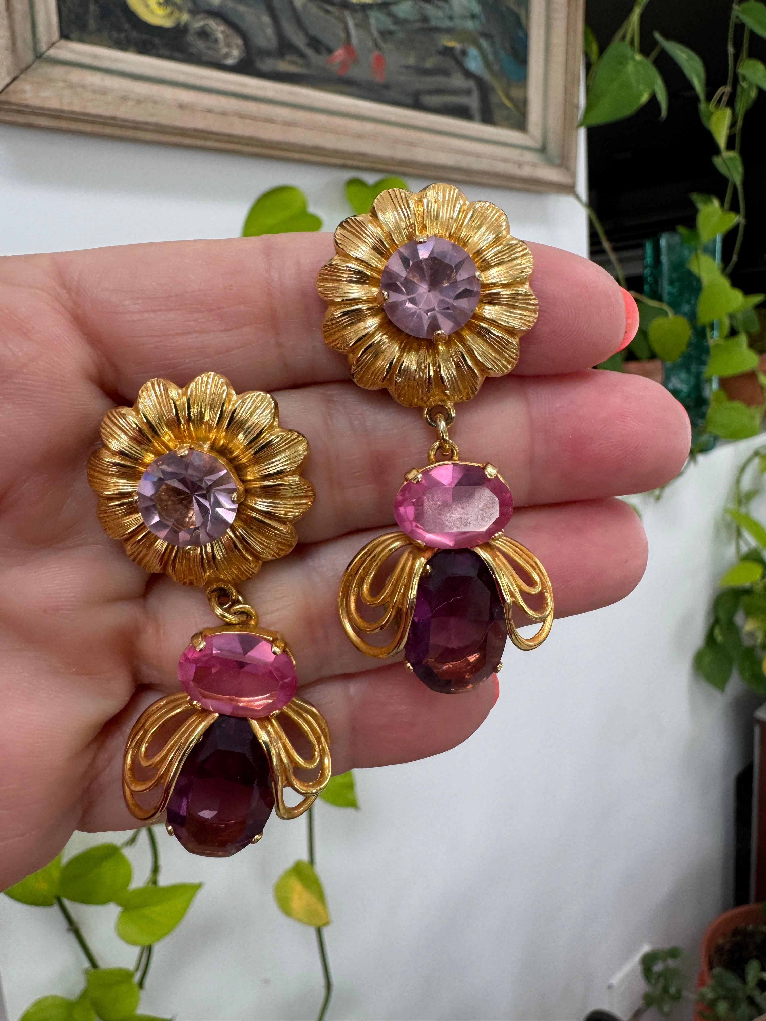 Philippe Ferrandis Vintage 1990er Jahre lila-rosa Ohrringe Nie getragen Paris Frankreich im Angebot 7