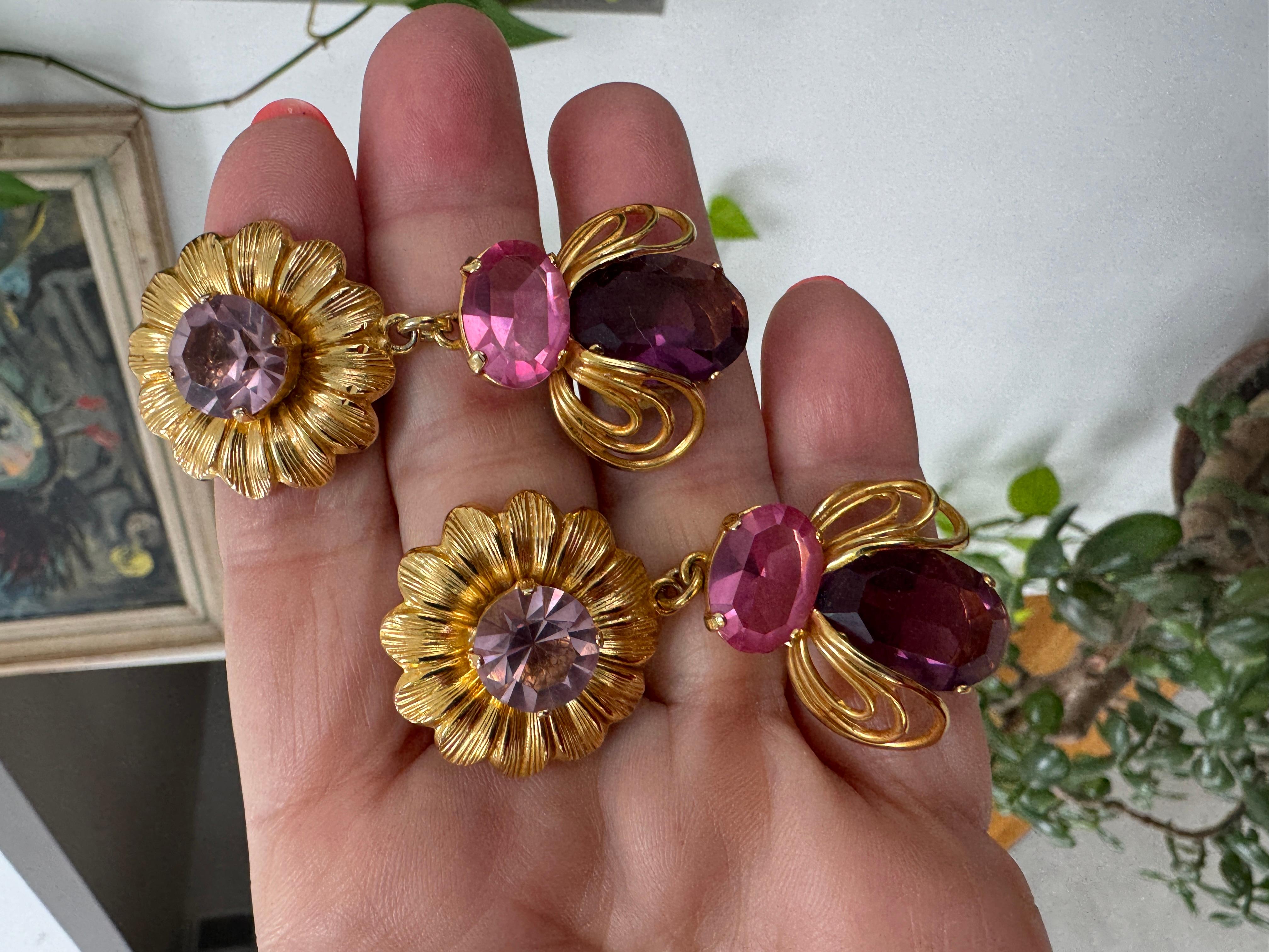 Philippe Ferrandis Vintage 1990er Jahre lila-rosa Ohrringe Nie getragen Paris Frankreich im Angebot 8