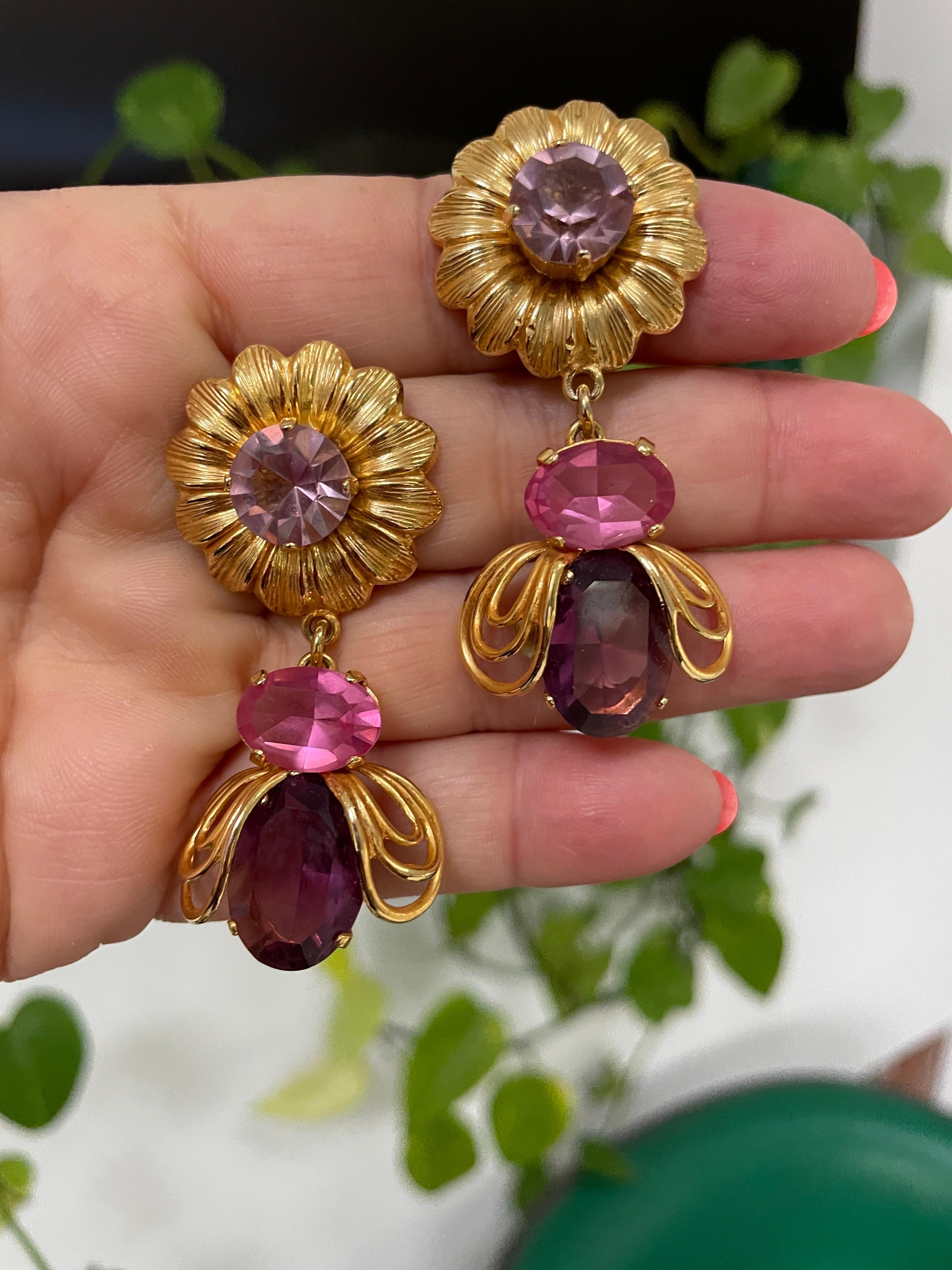 Philippe Ferrandis Vintage 1990er Jahre lila-rosa Ohrringe Nie getragen Paris Frankreich im Angebot 1