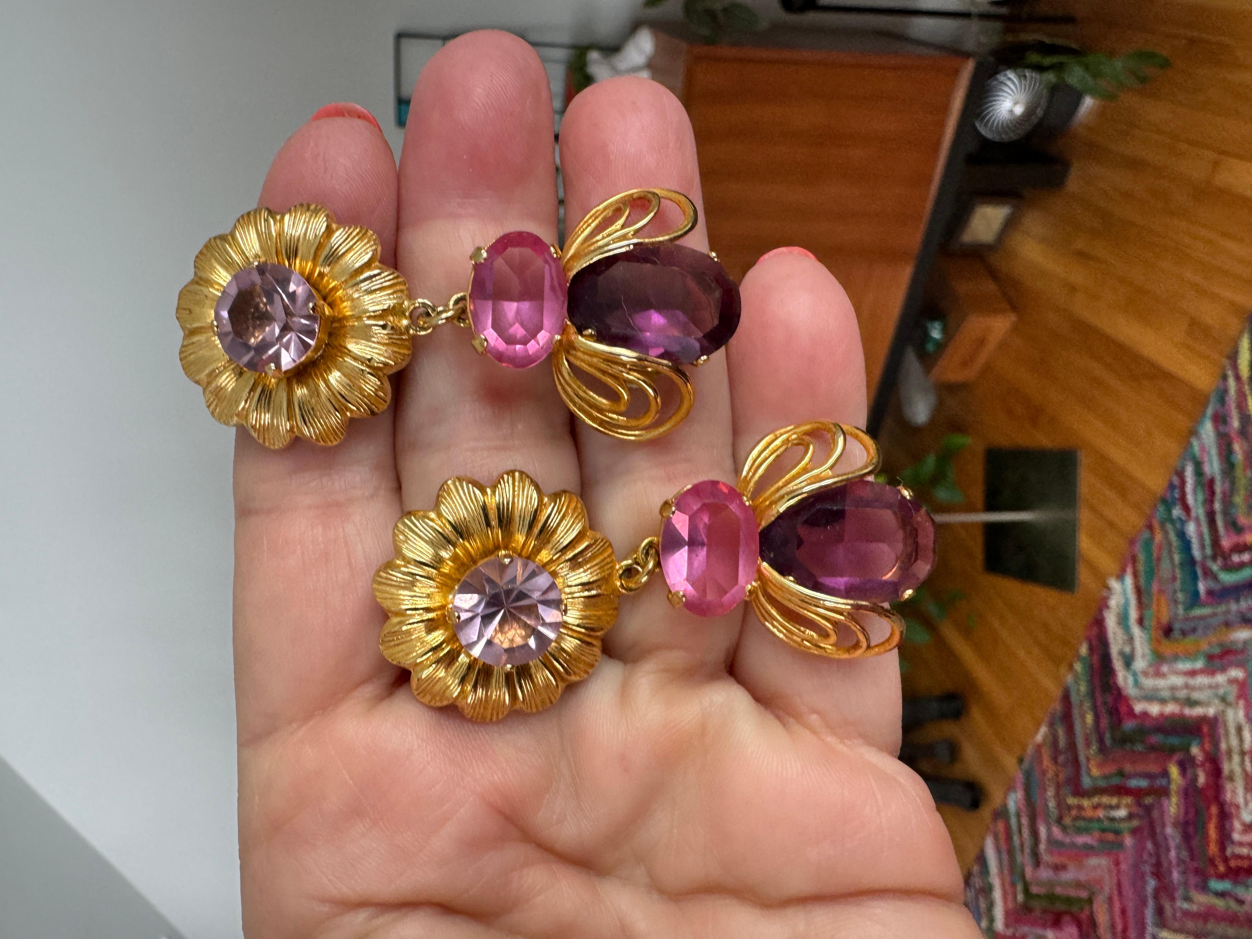 Philippe Ferrandis Vintage 1990er Jahre lila-rosa Ohrringe Nie getragen Paris Frankreich im Angebot 4