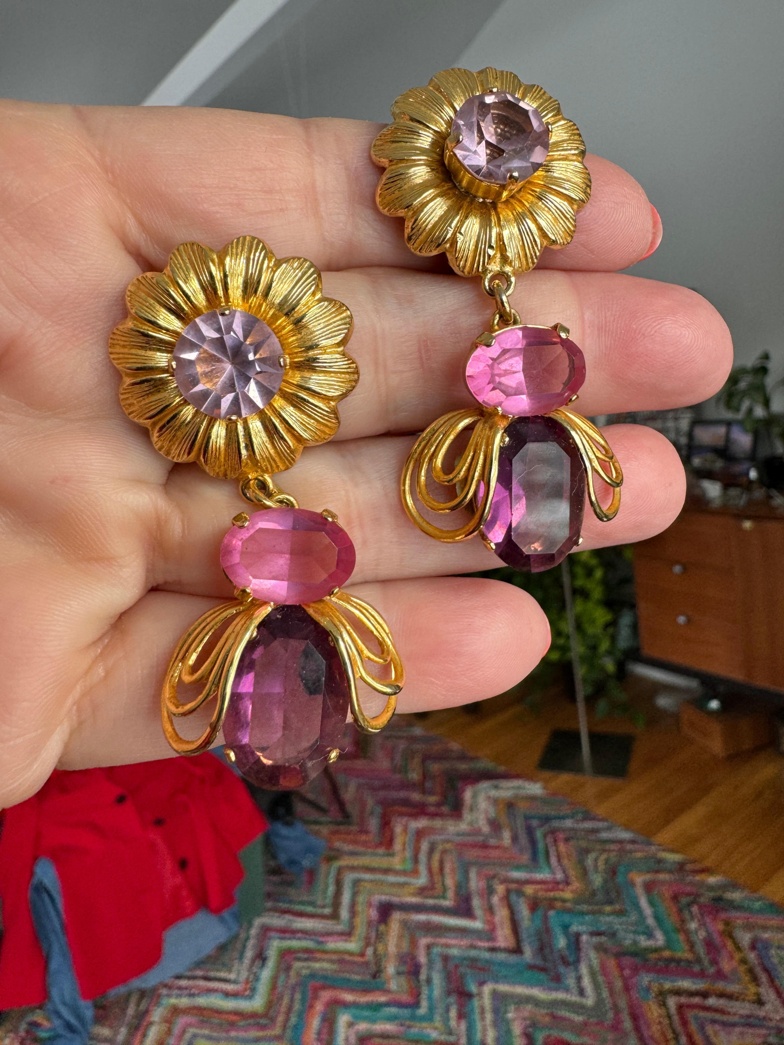 Philippe Ferrandis Vintage 1990er Jahre lila-rosa Ohrringe Nie getragen Paris Frankreich im Angebot 5