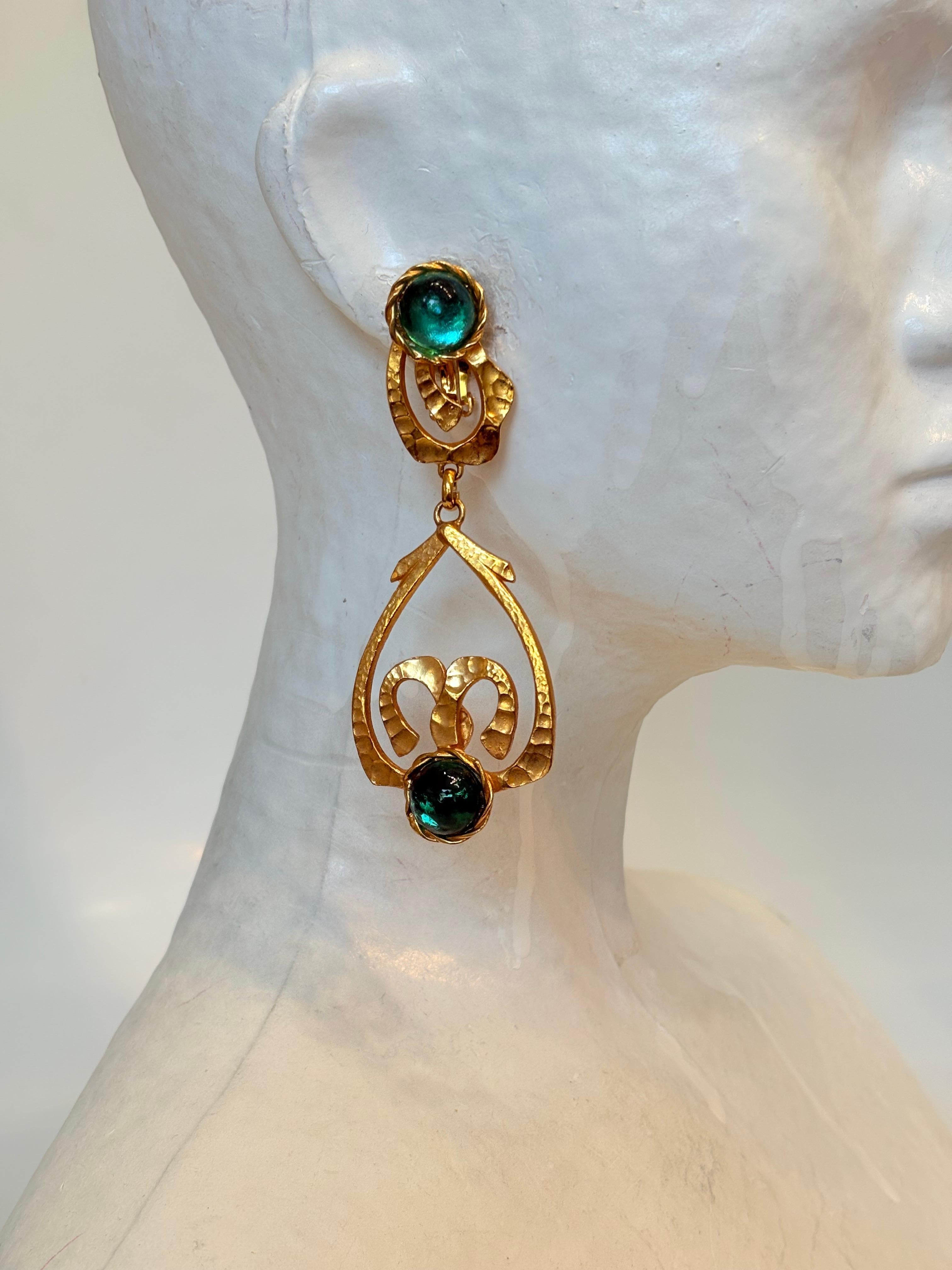 Women's or Men's Philippe Ferrandis Vintage Green Clip Earrings For Sale