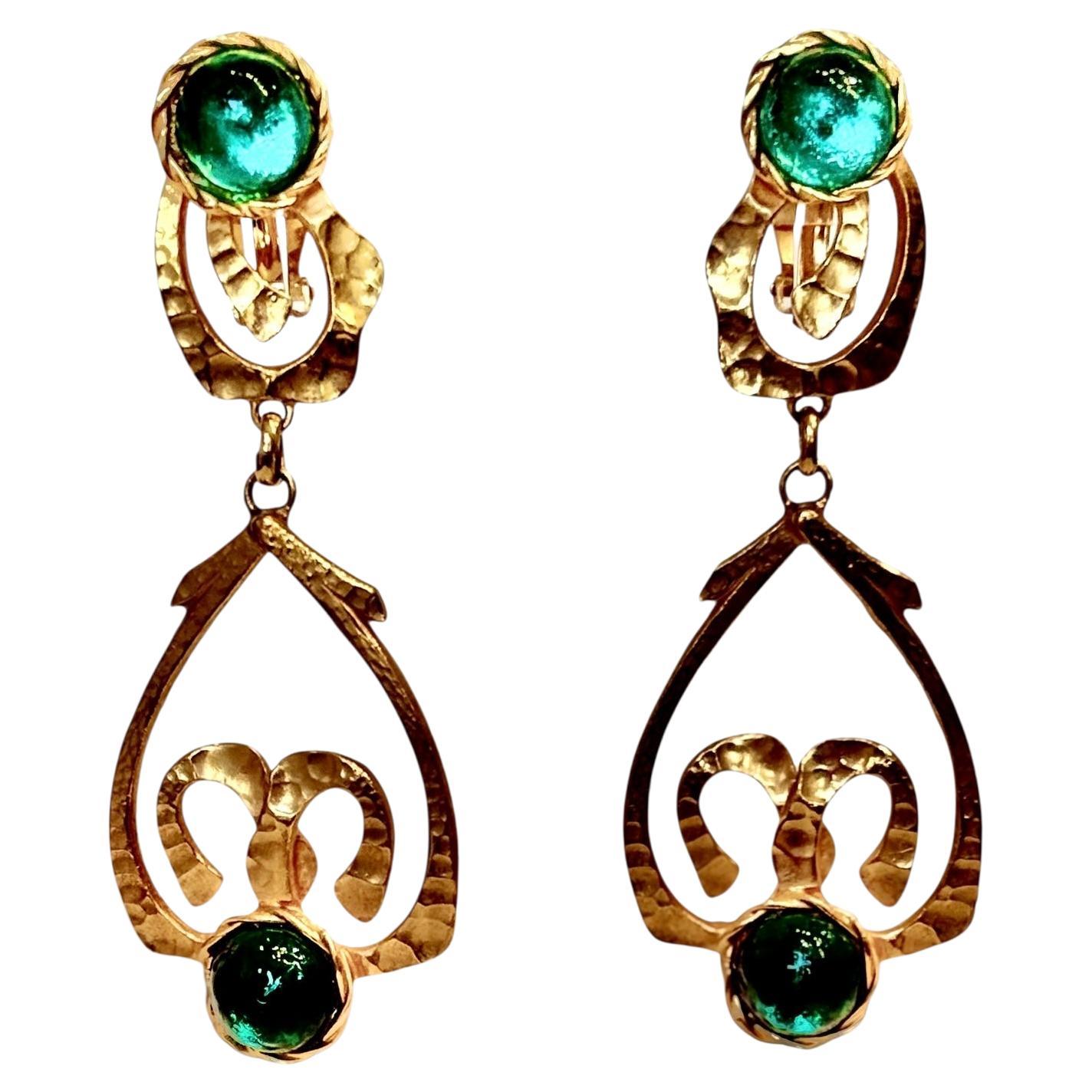 Philippe Ferrandis Vintage Green Clip Earrings For Sale