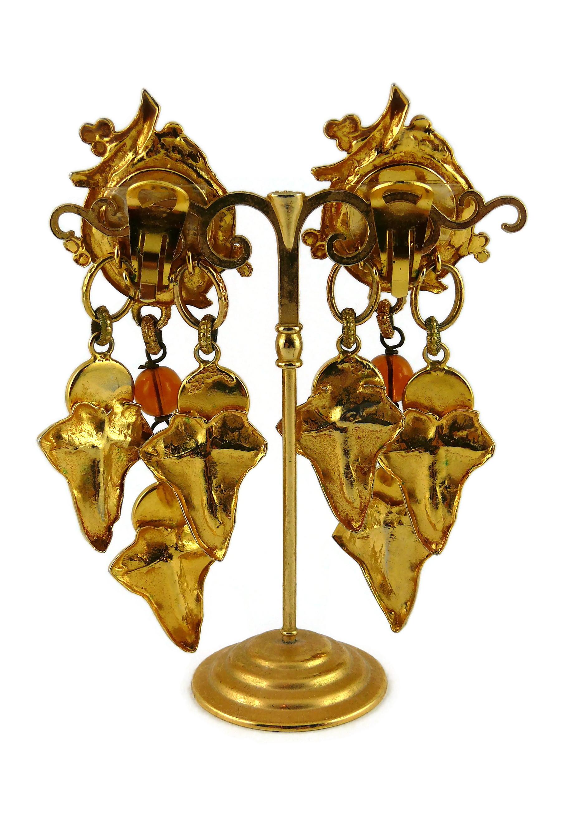 Philippe Ferrandis Vintage Poured Glass Foliage Dangling Earrings 3