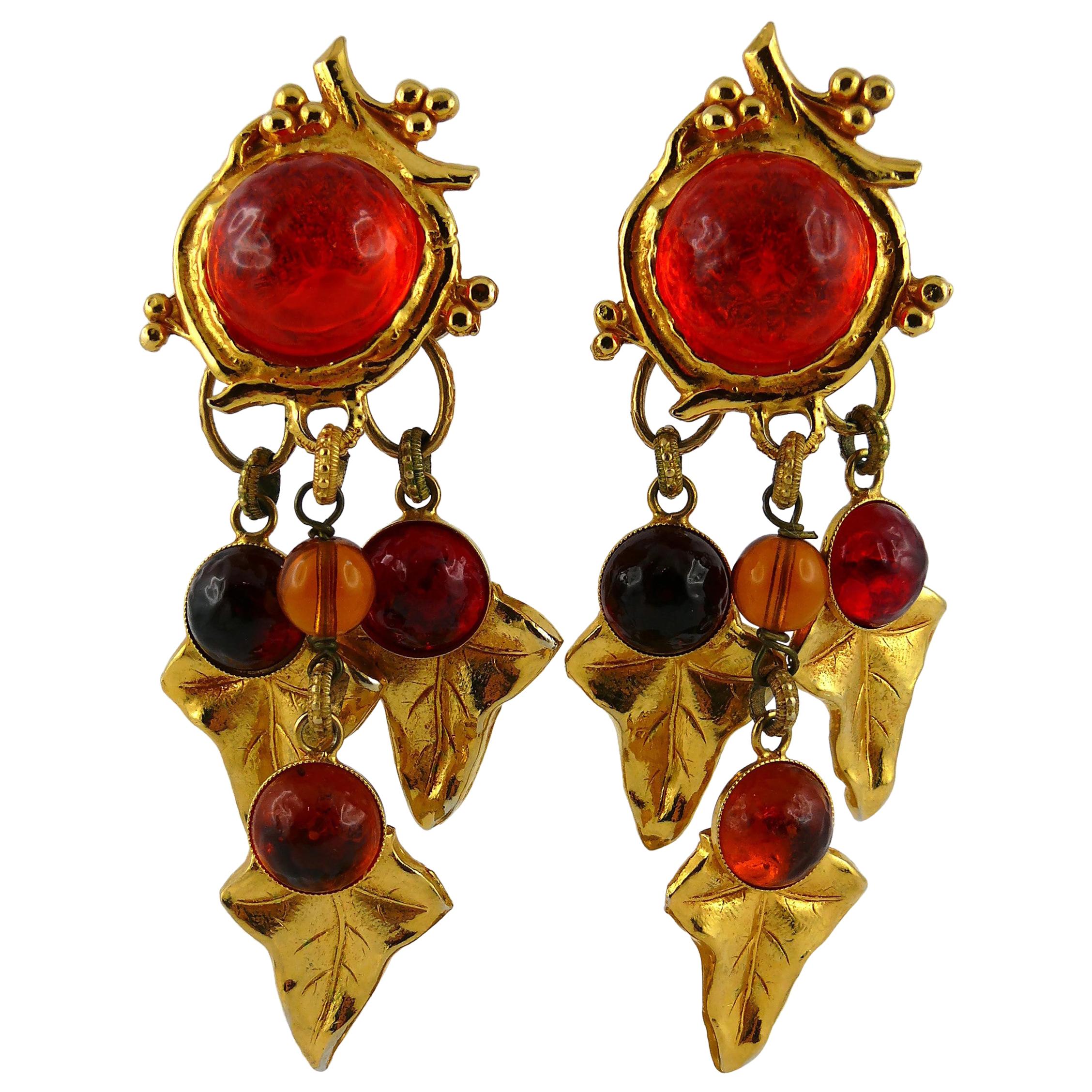 Philippe Ferrandis Vintage Poured Glass Foliage Dangling Earrings