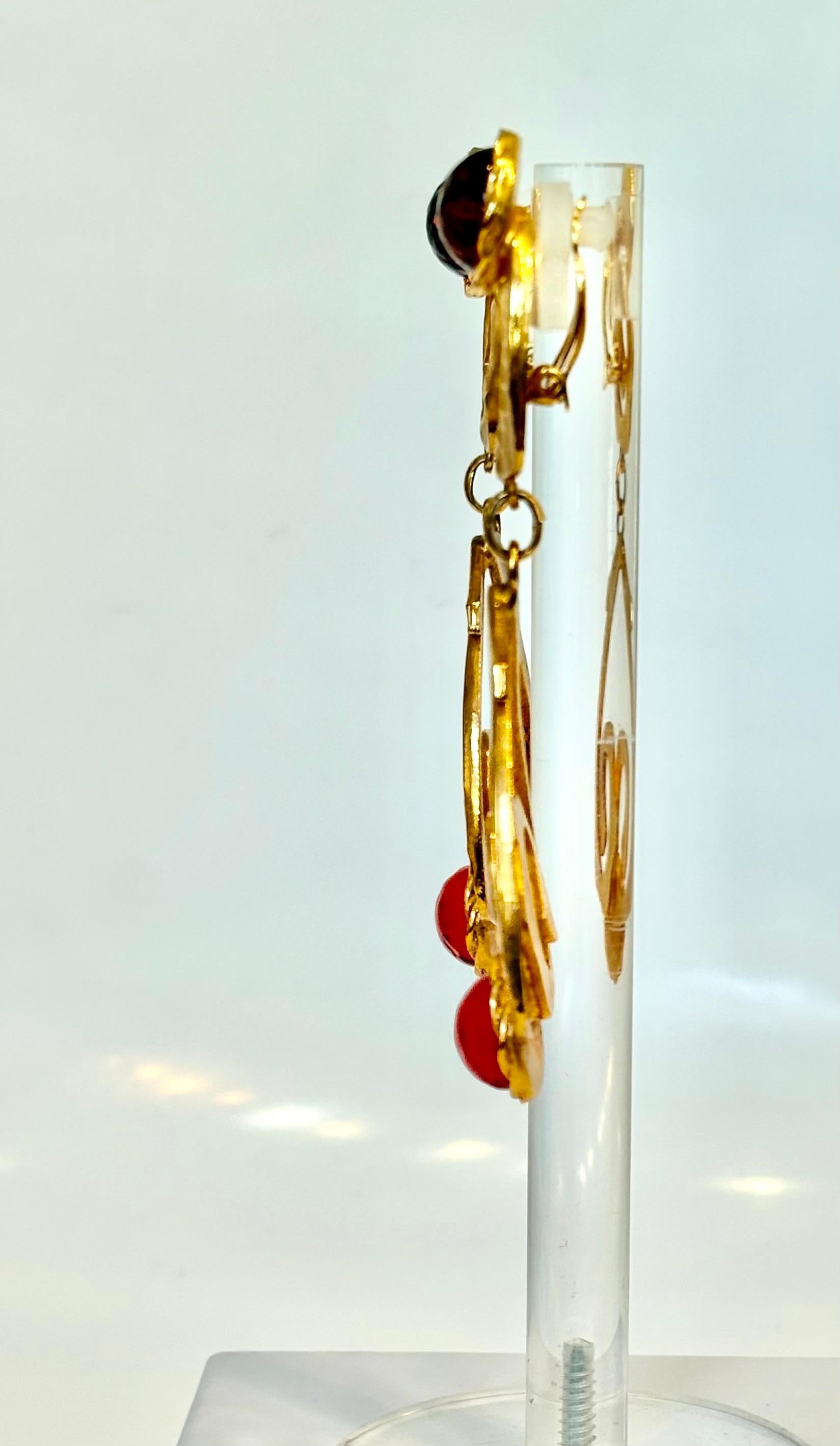 Baroque Philippe Ferrandis Vintage Red Clip Earrings For Sale