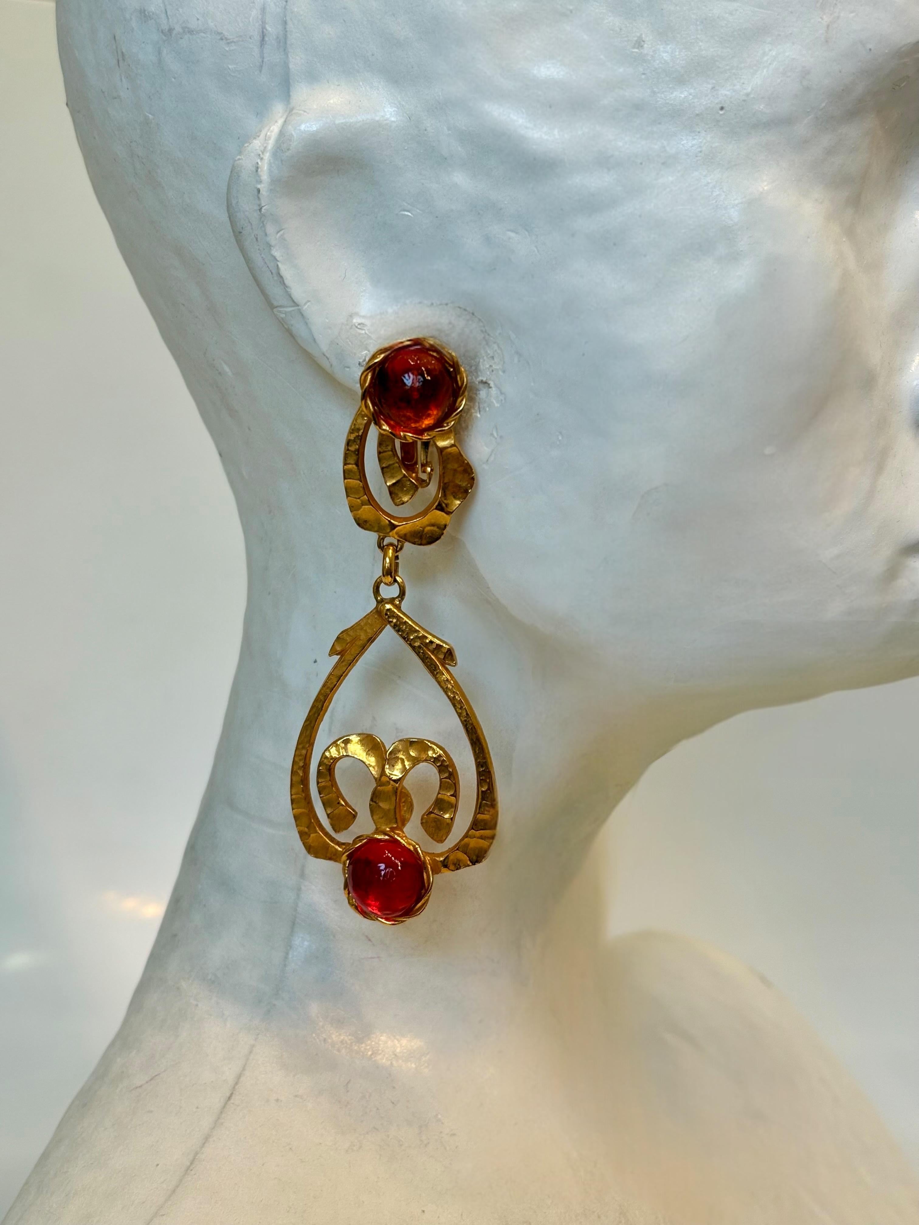 Women's or Men's Philippe Ferrandis Vintage Red Clip Earrings For Sale